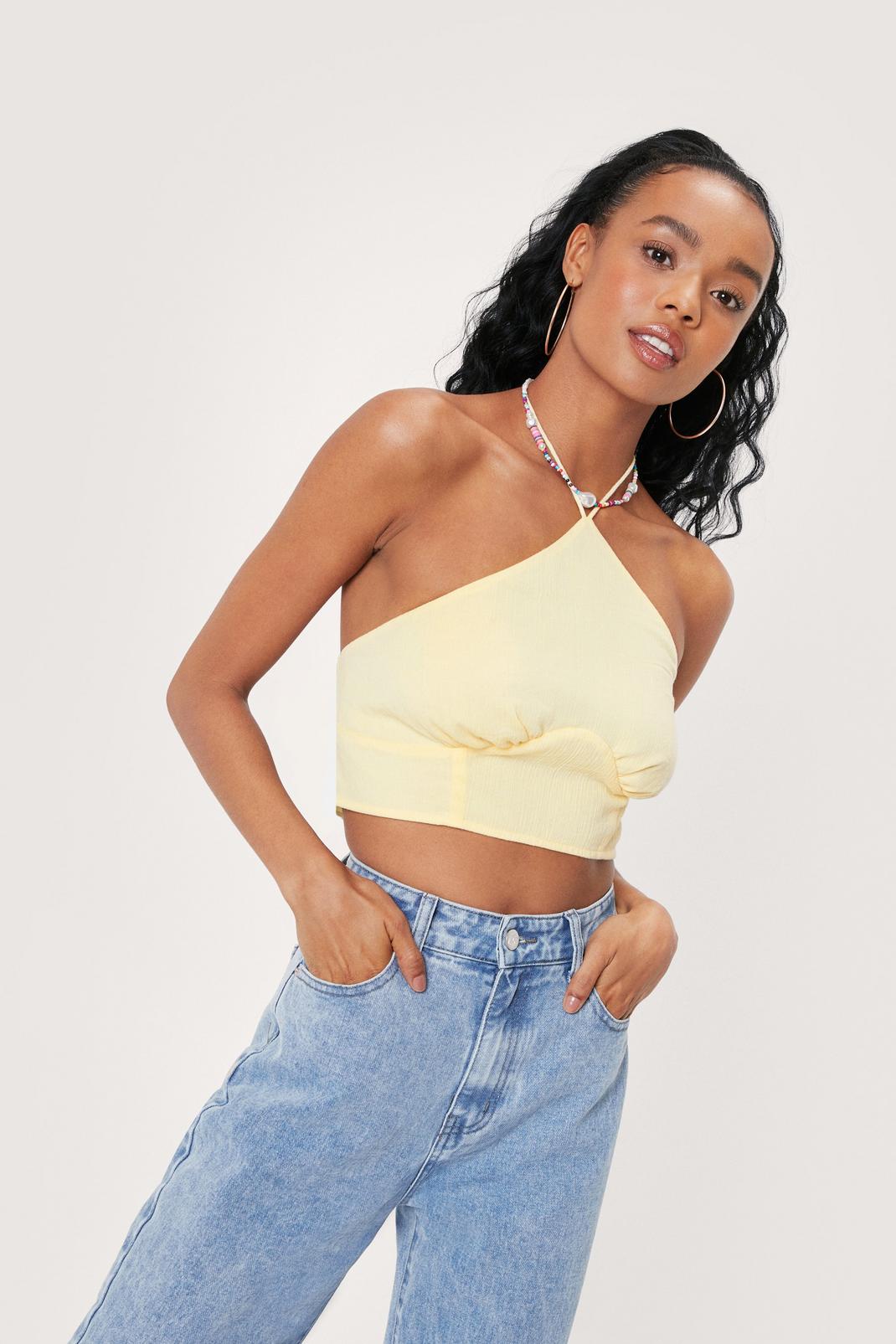 Lemon Halter Cupped Cropped Cami Top image number 1