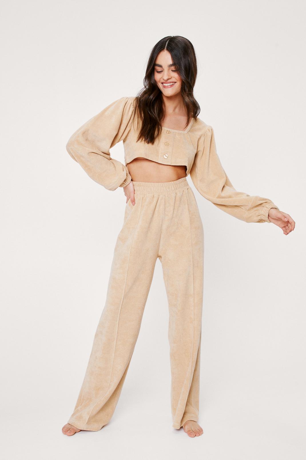 Sand Towelling Top and Wide Leg Pants Set image number 1
