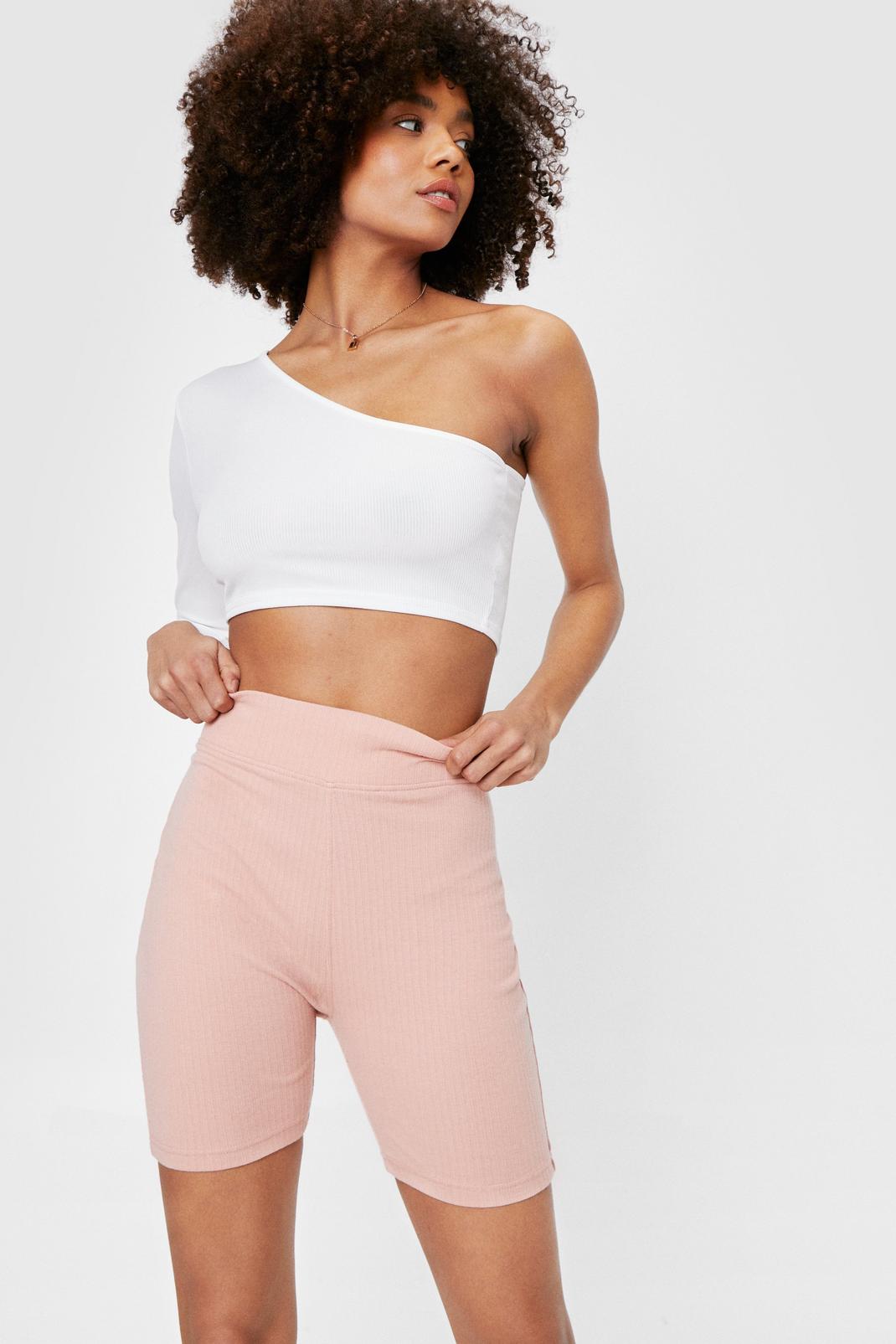 Dusty rose Ribbed High Waisted Longline Workout Shorts image number 1