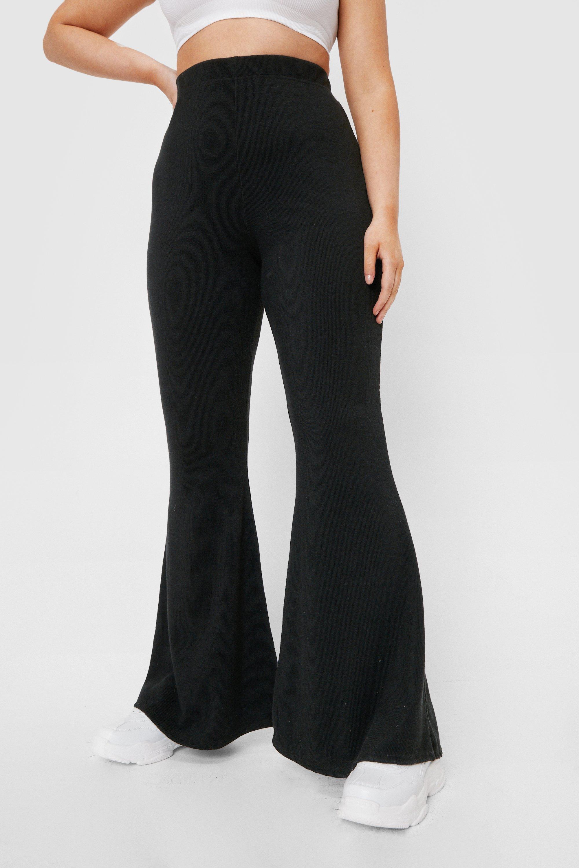 Wholesale Plus Size Womens High Waist Sculpting Flare Pants - Black