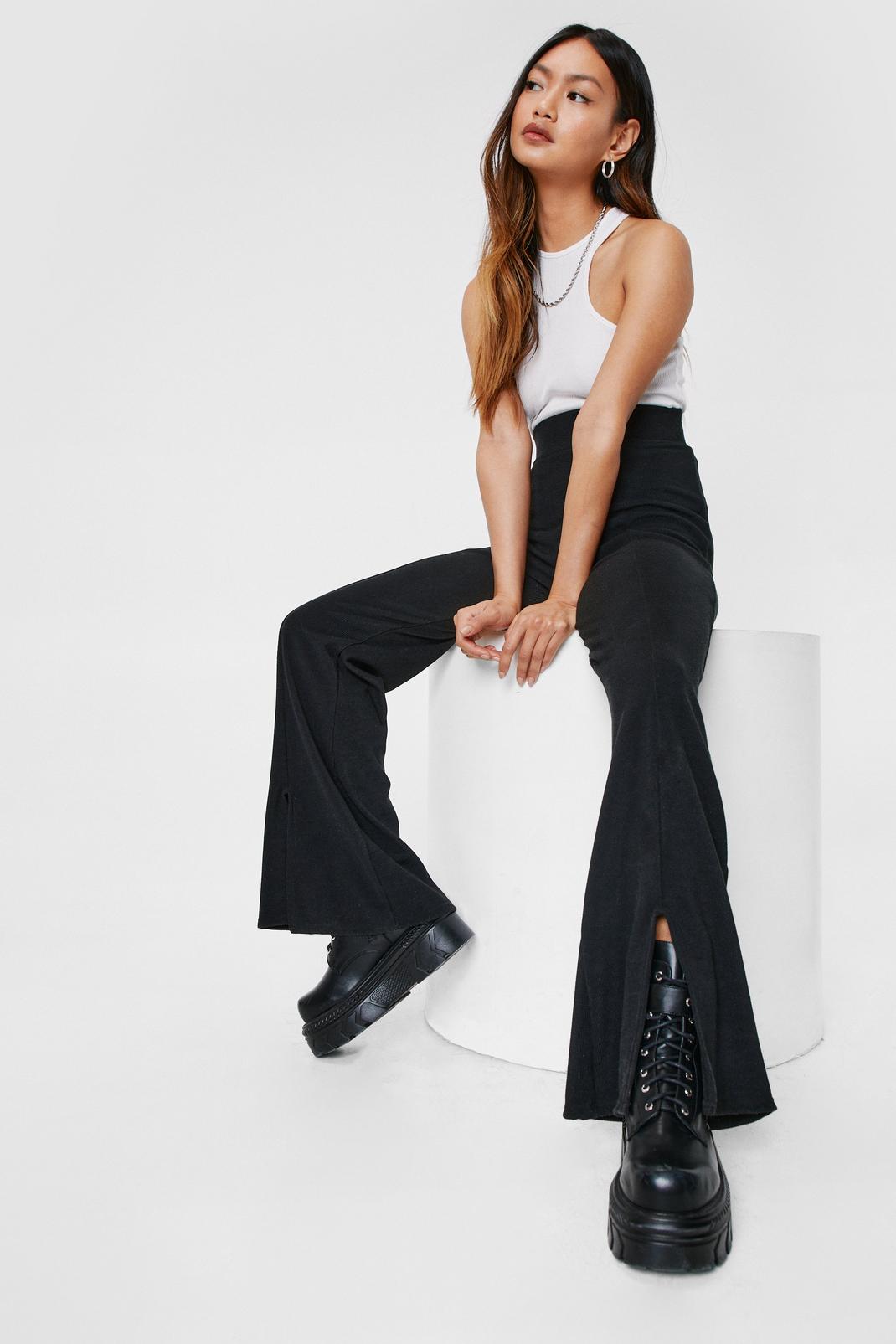 Black High Waisted Pintuck Cropped Flare Pants image number 1