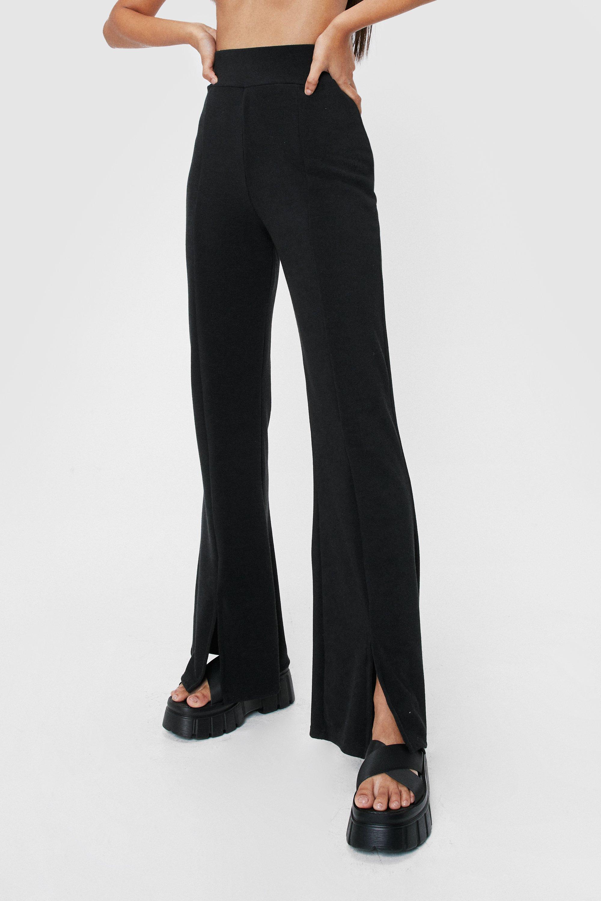 High Waisted Slit Wide Leg Pants