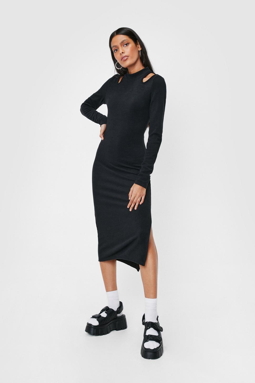 Black Cut Out High Neck Midi Dress image number 1