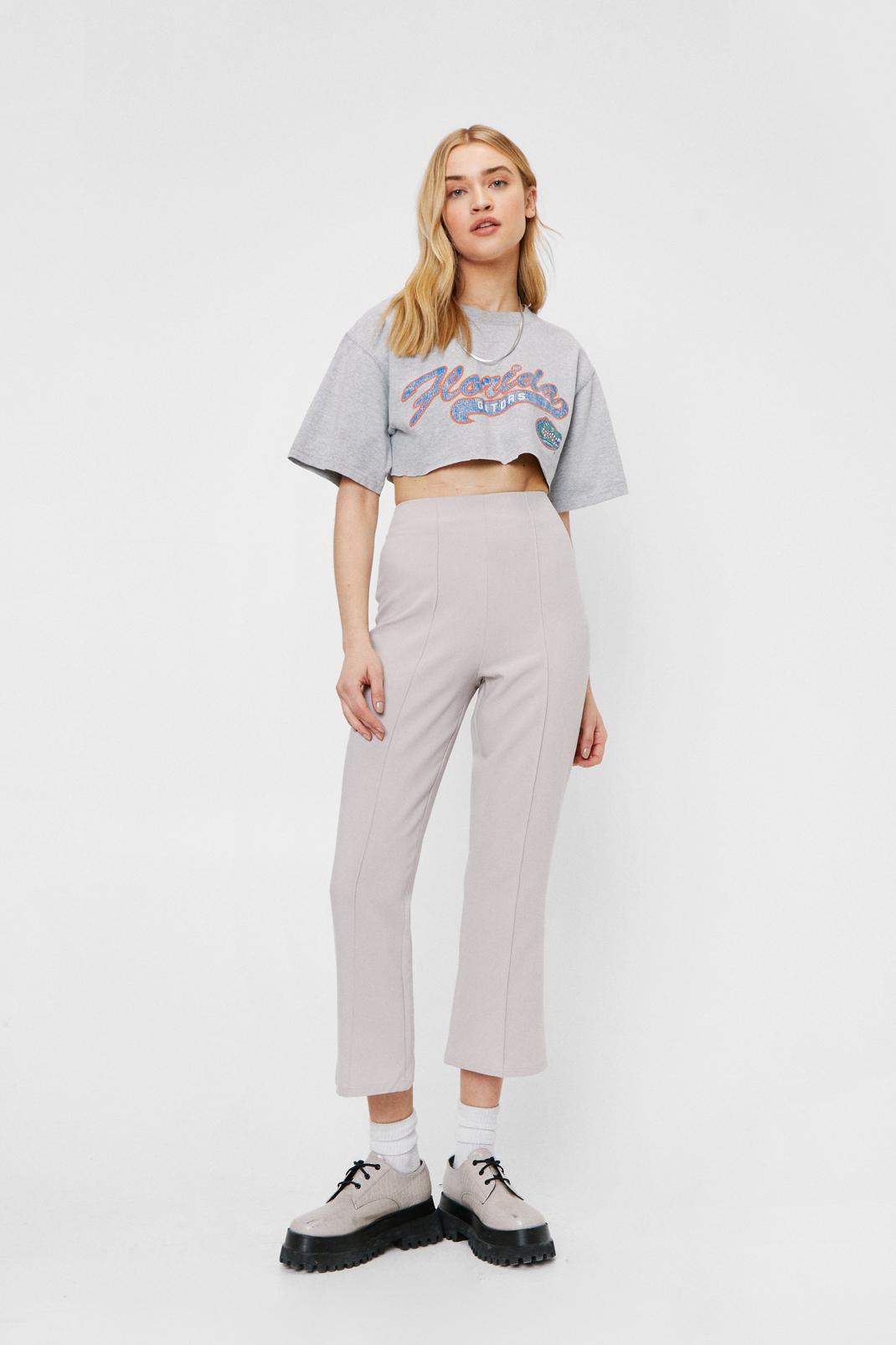 Stone High Waisted Pintuck Cropped Flares image number 1