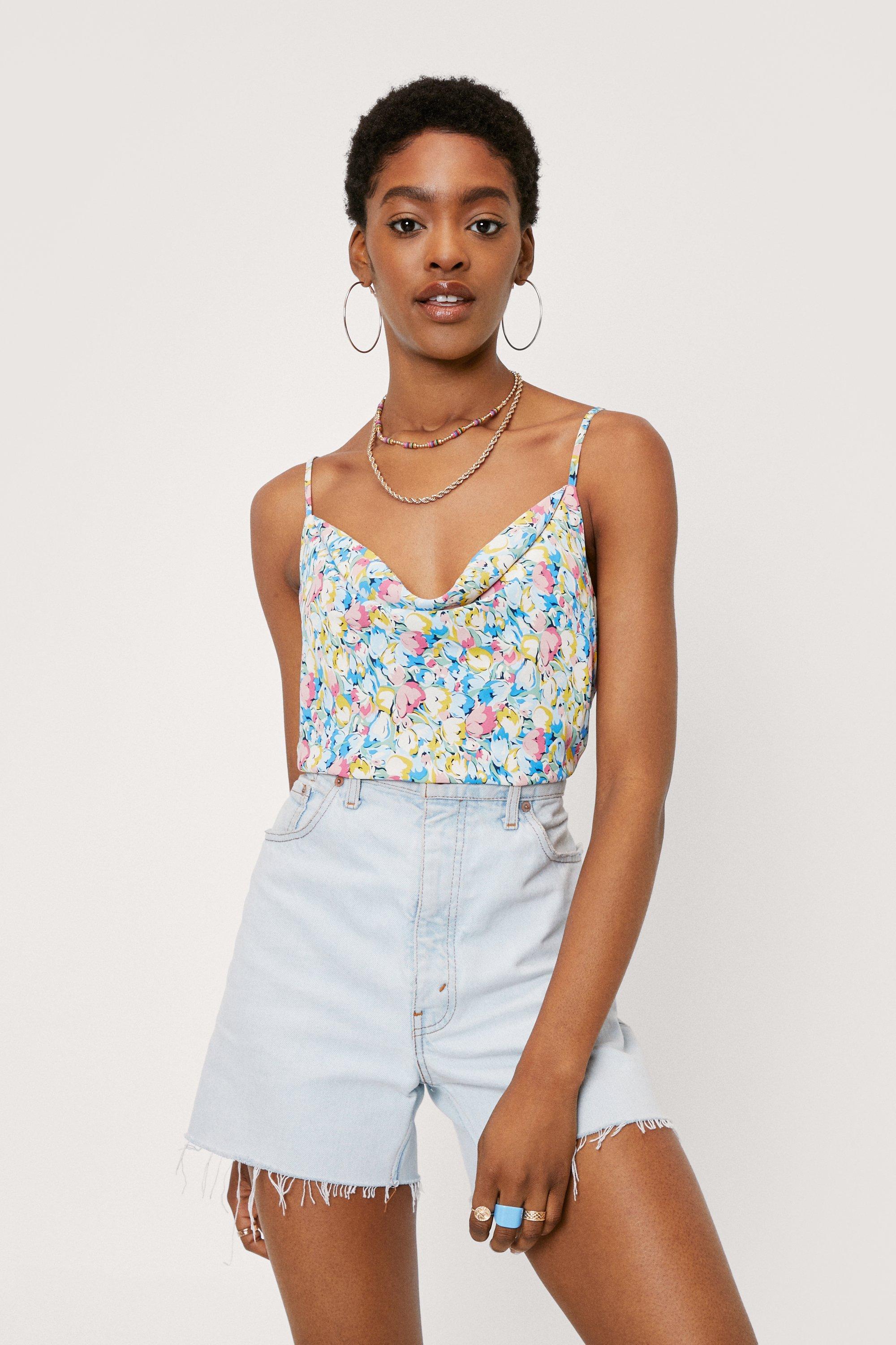 Floral Print Cowl Neck Cami Top