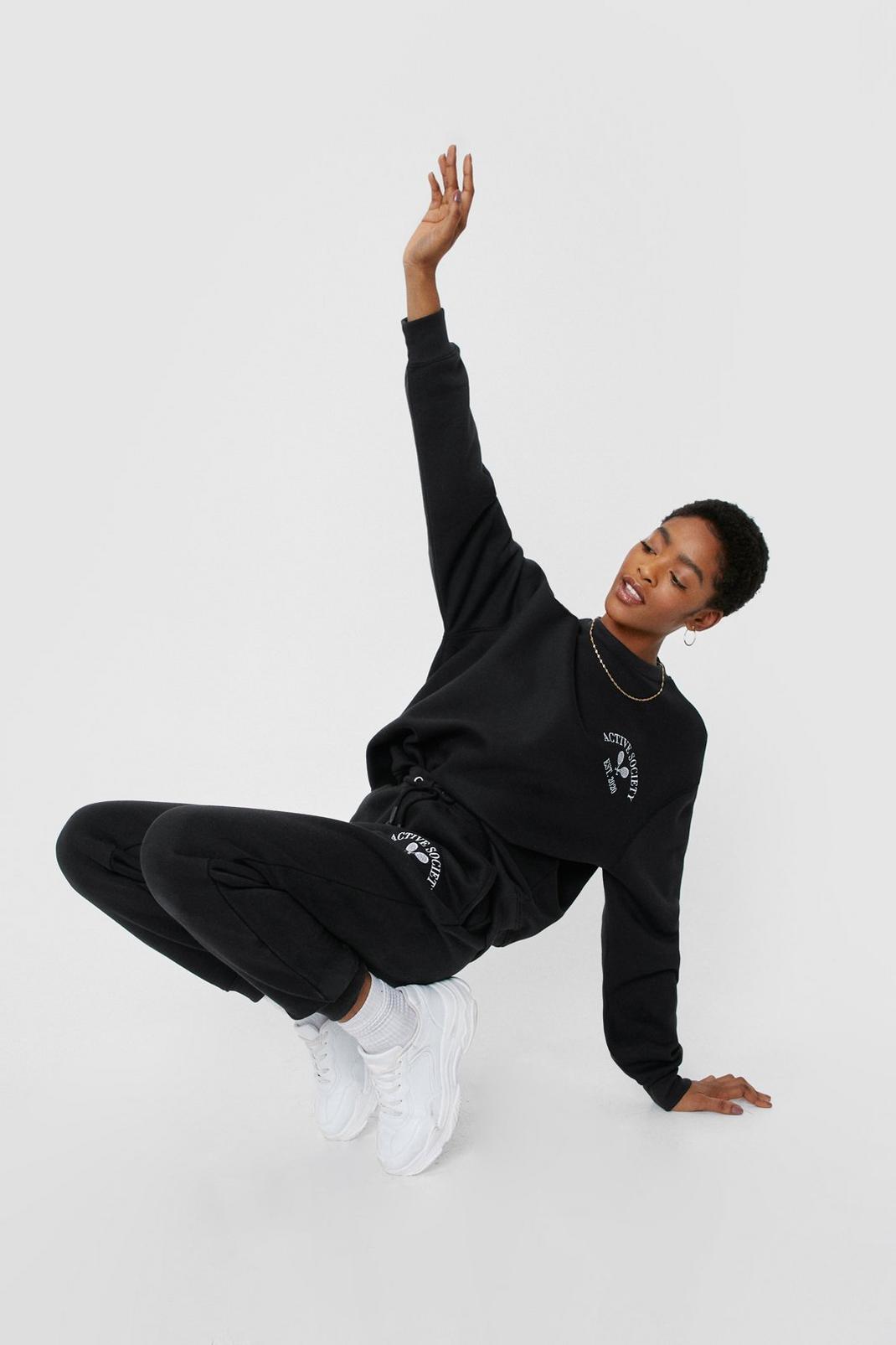 Black Active Society Embroidered Graphic Sweatshirt image number 1