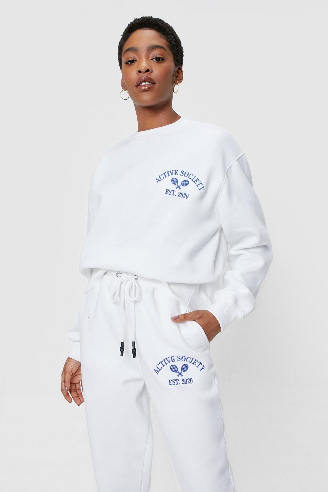 White Active Society Embroidered Graphic Sweatshirt image number 1