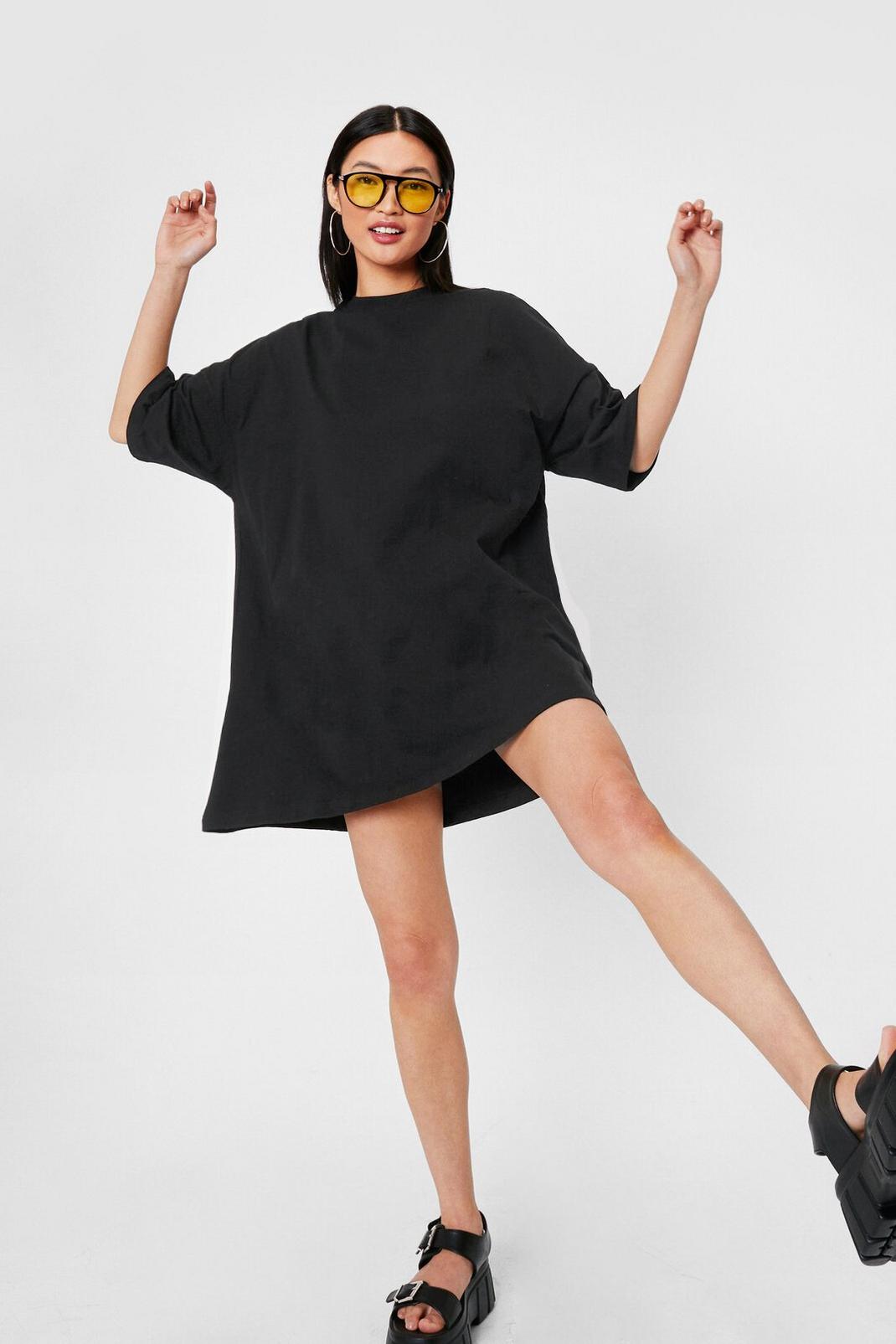 Black Oversized Short Sleeve Mini T-Shirt Dress image number 1