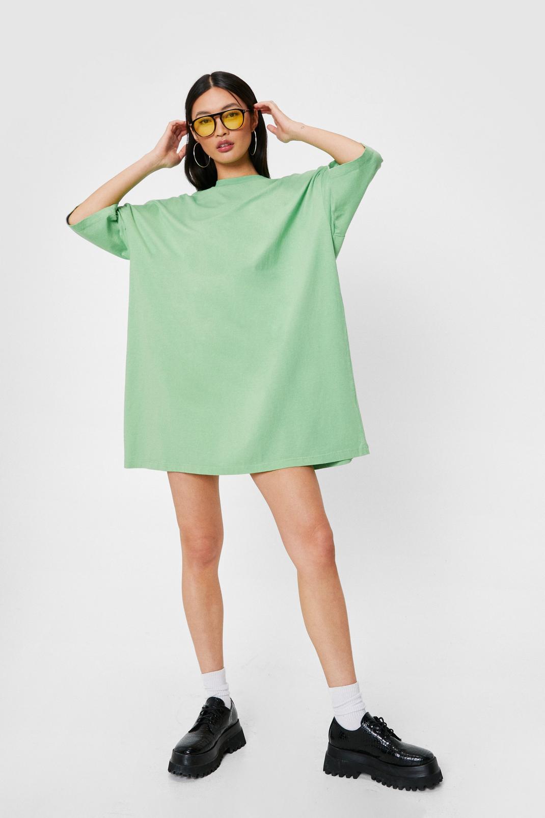 Bright green Oversized Short Sleeve Mini T-Shirt Dress image number 1
