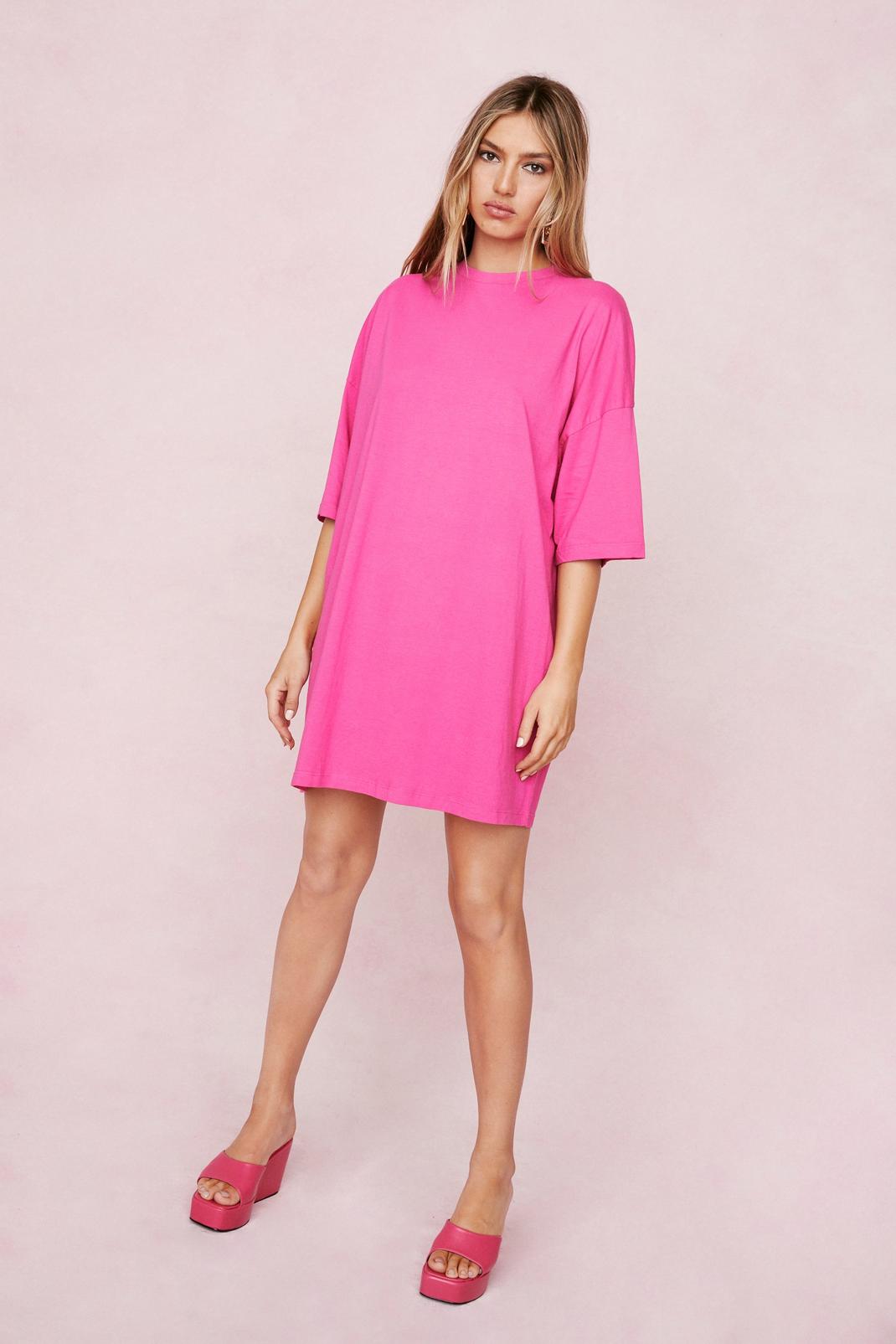 Hot pink Oversized Short Sleeve Mini T-Shirt Dress image number 1