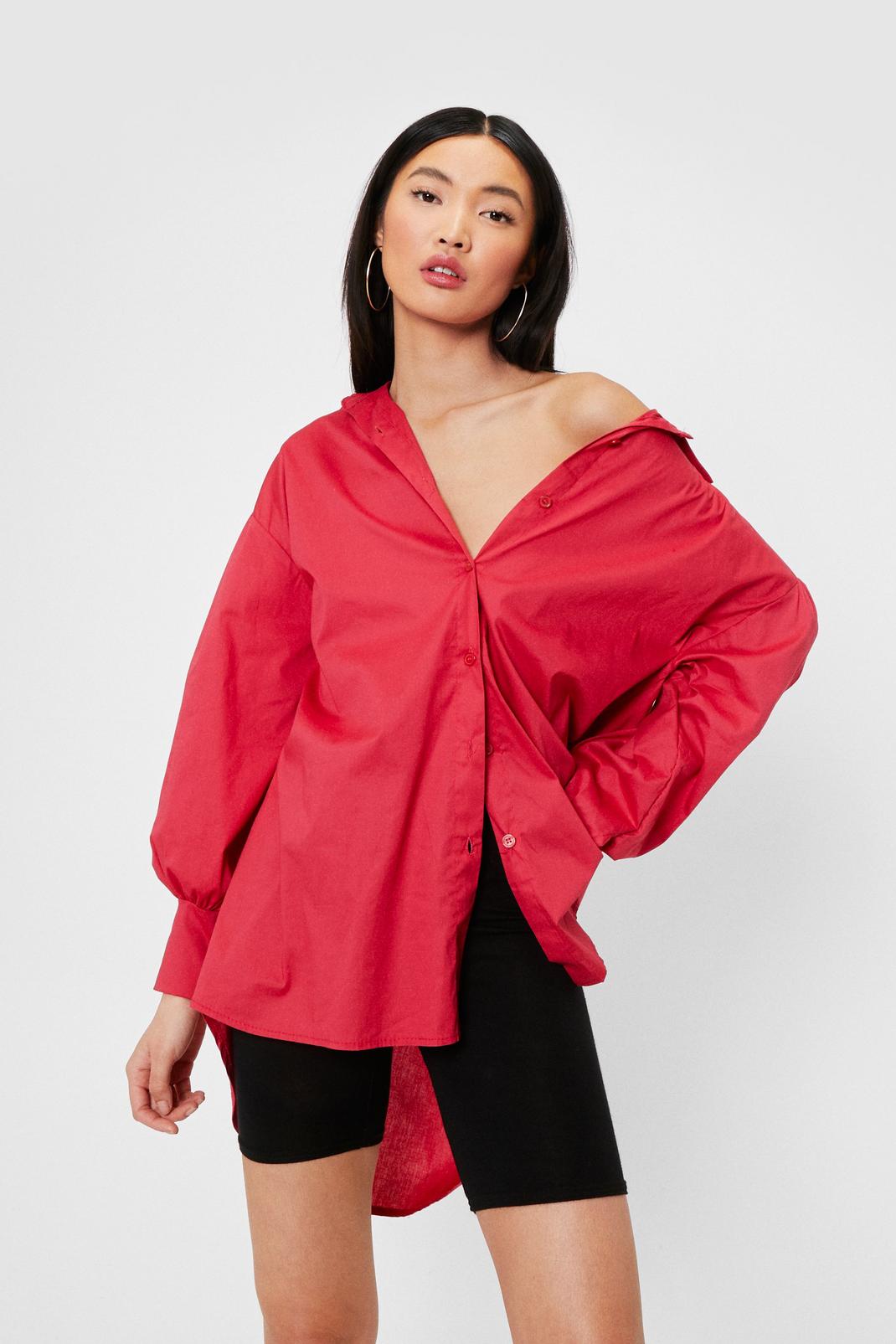 Pink Drop Sleeve Relaxed Button Down Oversized Shirt image number 1