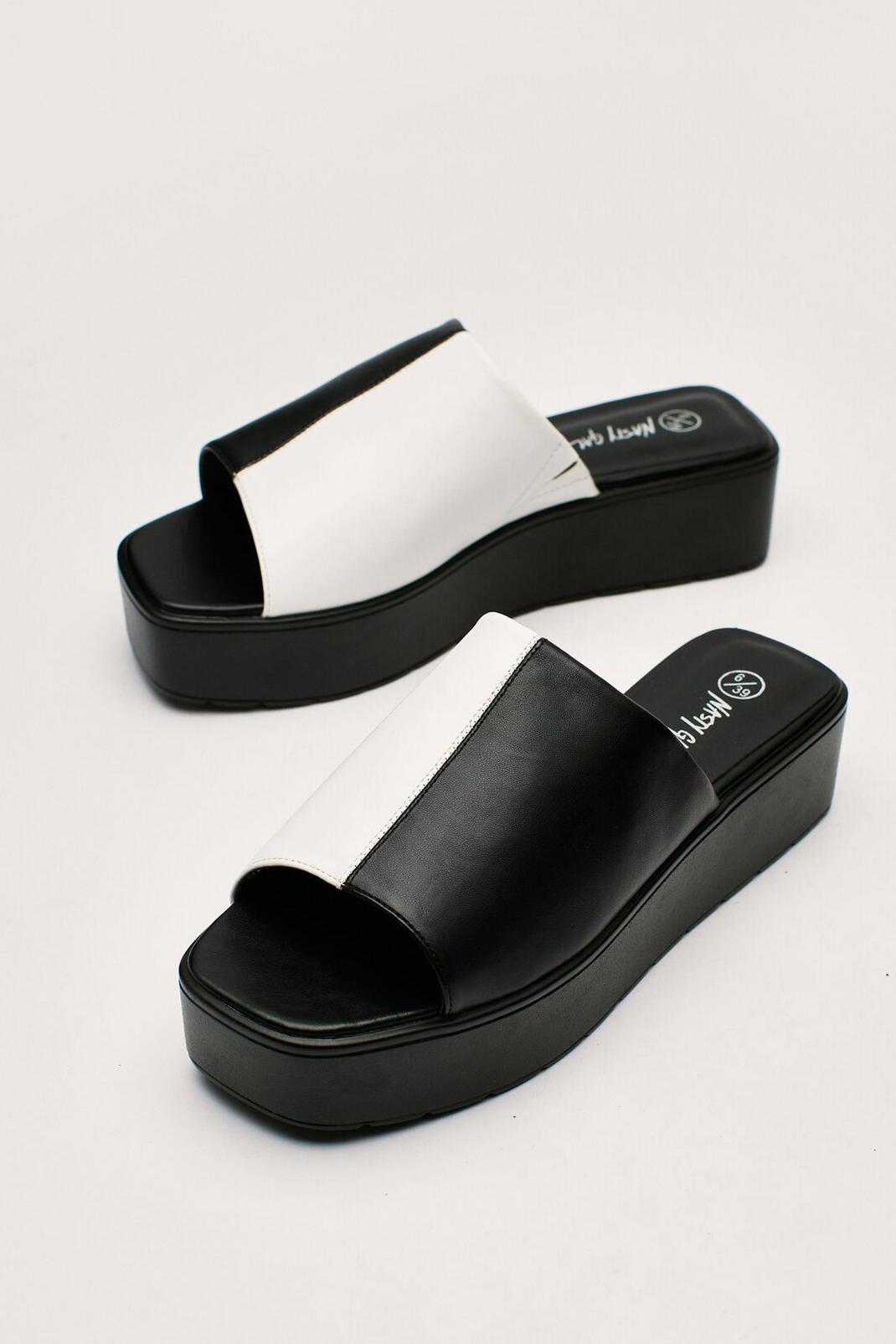 Black Faux Leather Two Tone Flatform Mules image number 1