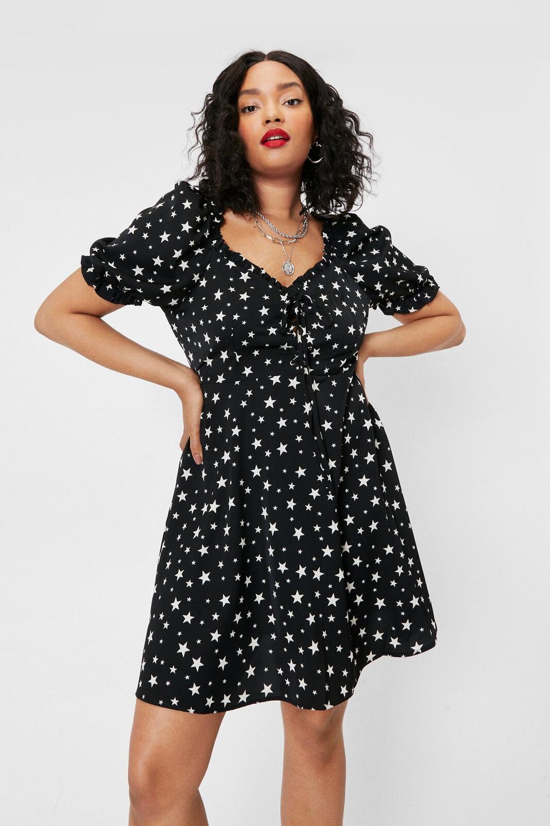 Black Plus Size Star Lace Up Mini Dress image number 1