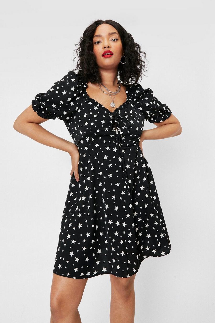 Plus Size Star Print Lace Up Mini Dress