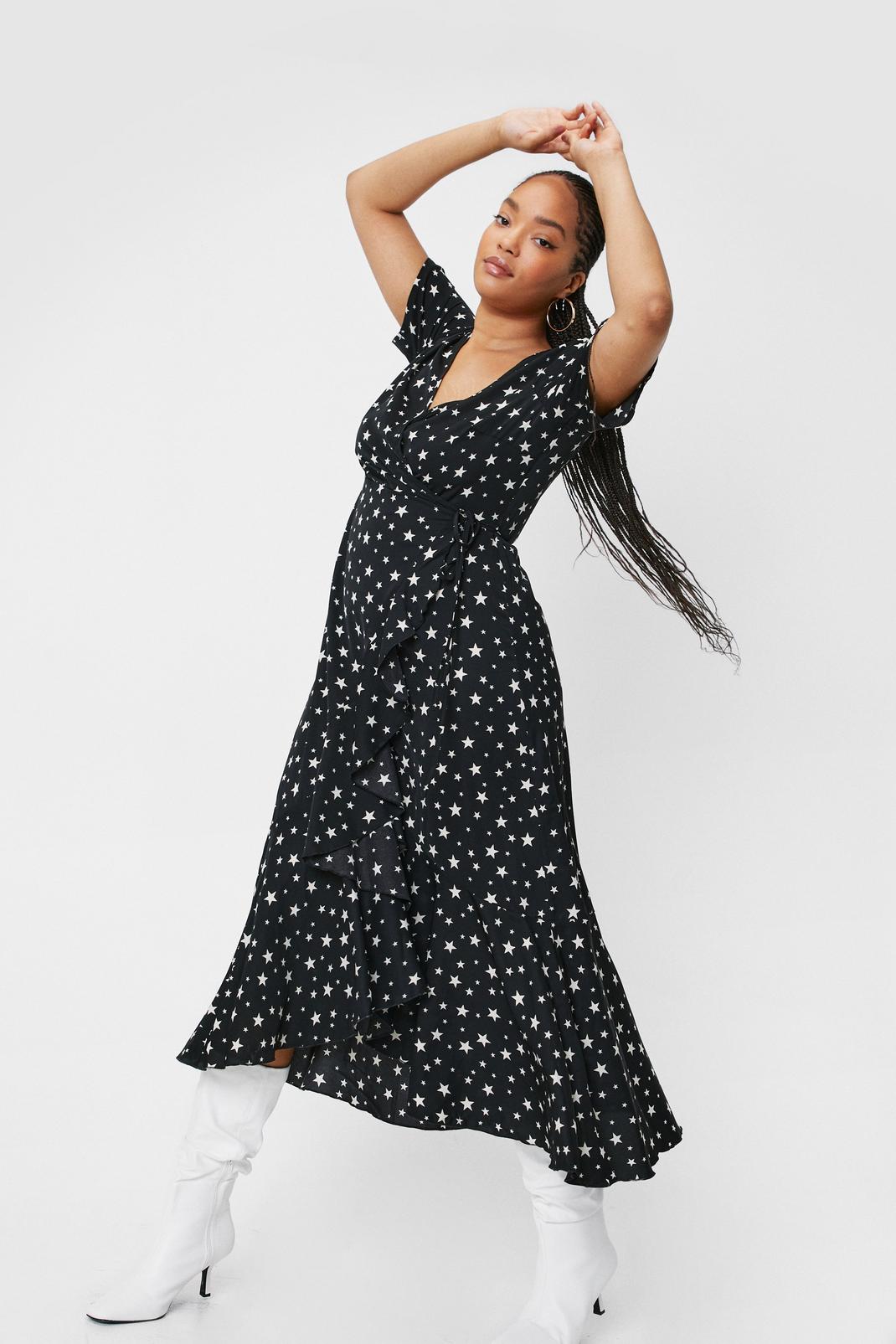 Plus Size Star Print Wrap Maxi Dress image number 1