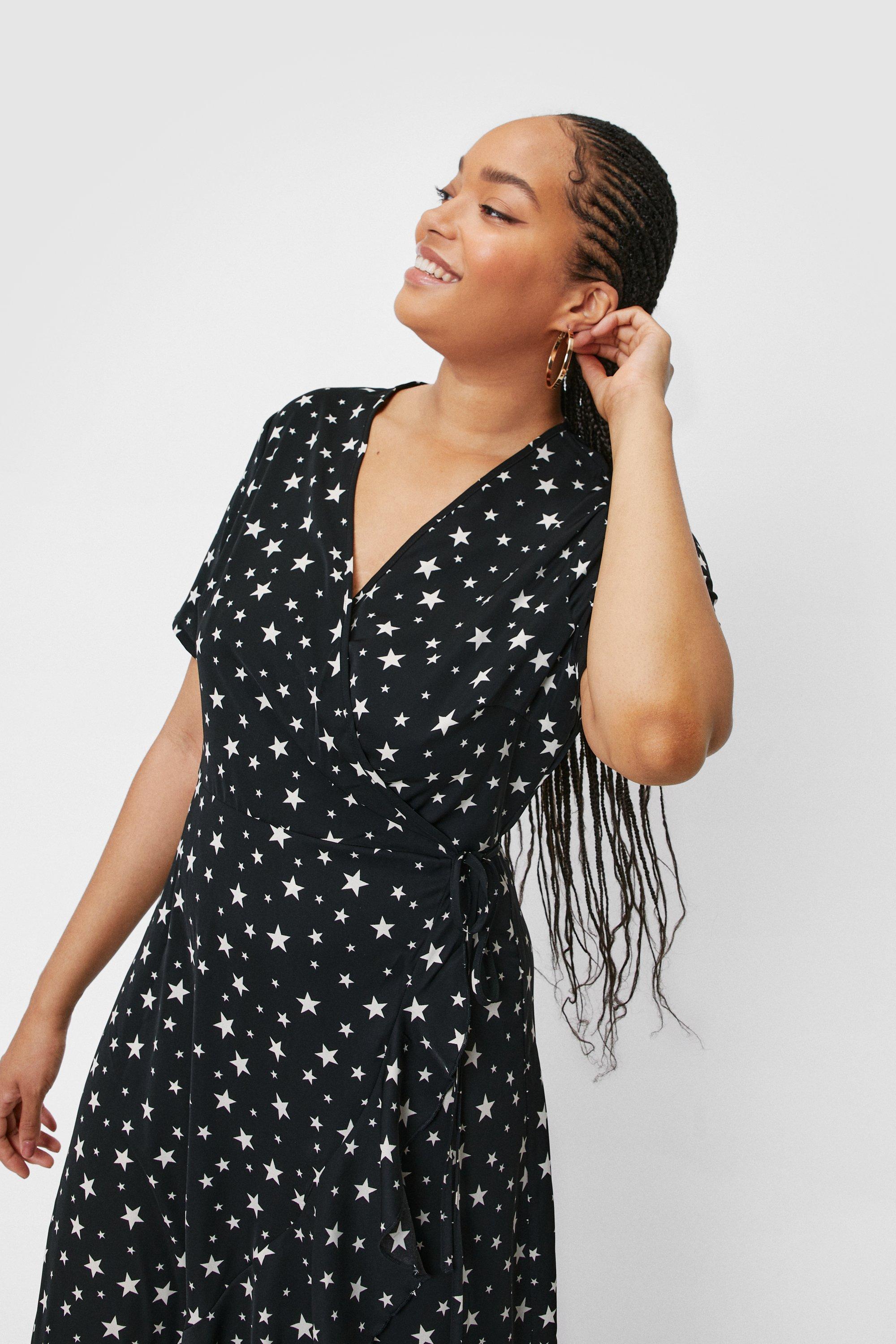 Star print shop wrap dress