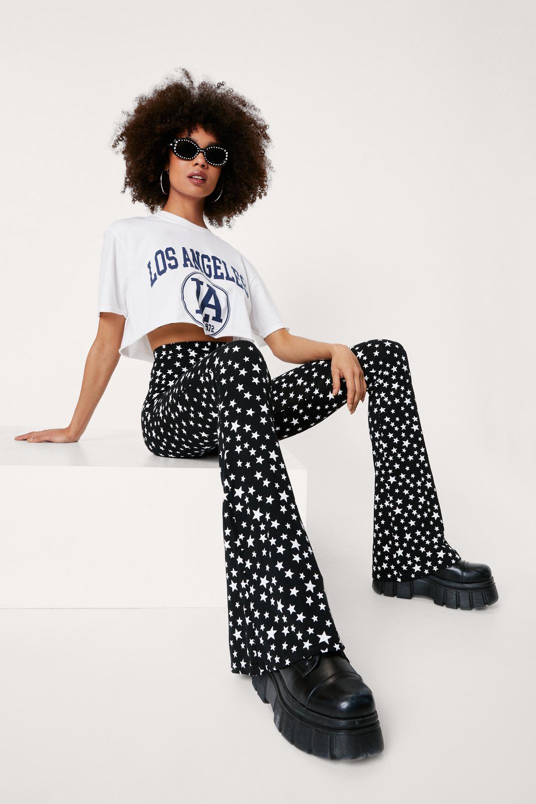 Mono Star Print High-waisted Flare Pants image number 1