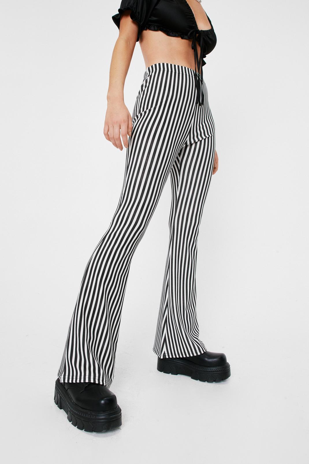 black and white striped high waisted trousers