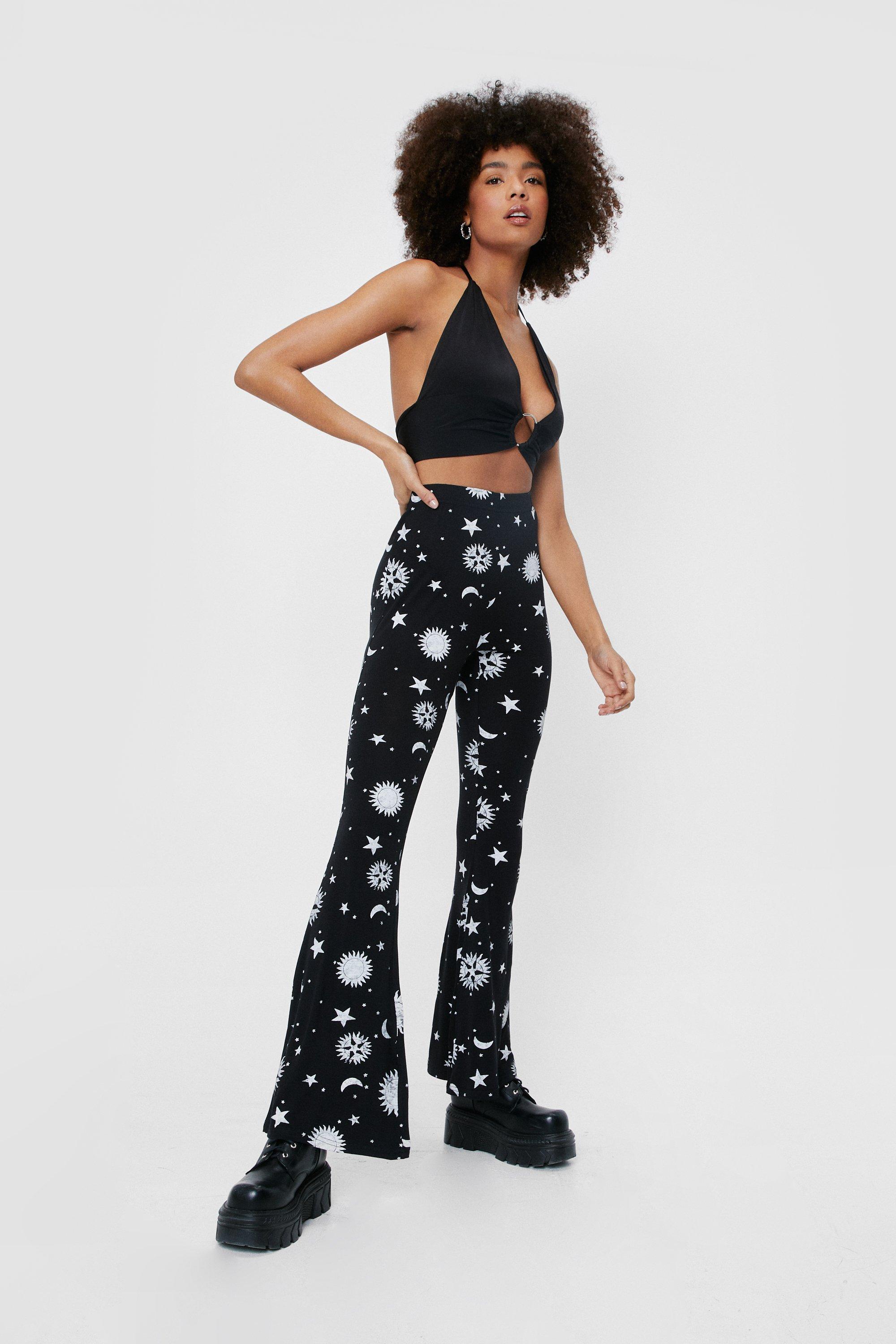 Cow Print High-Rise Flare Pants