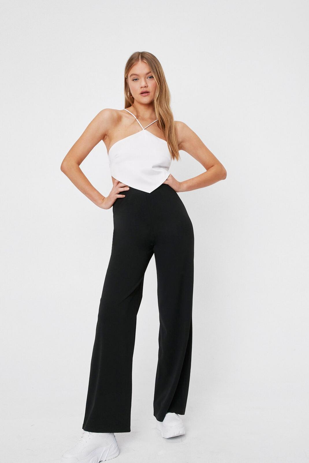 Black High Waisted Seam Detail Wide Leg Pants image number 1