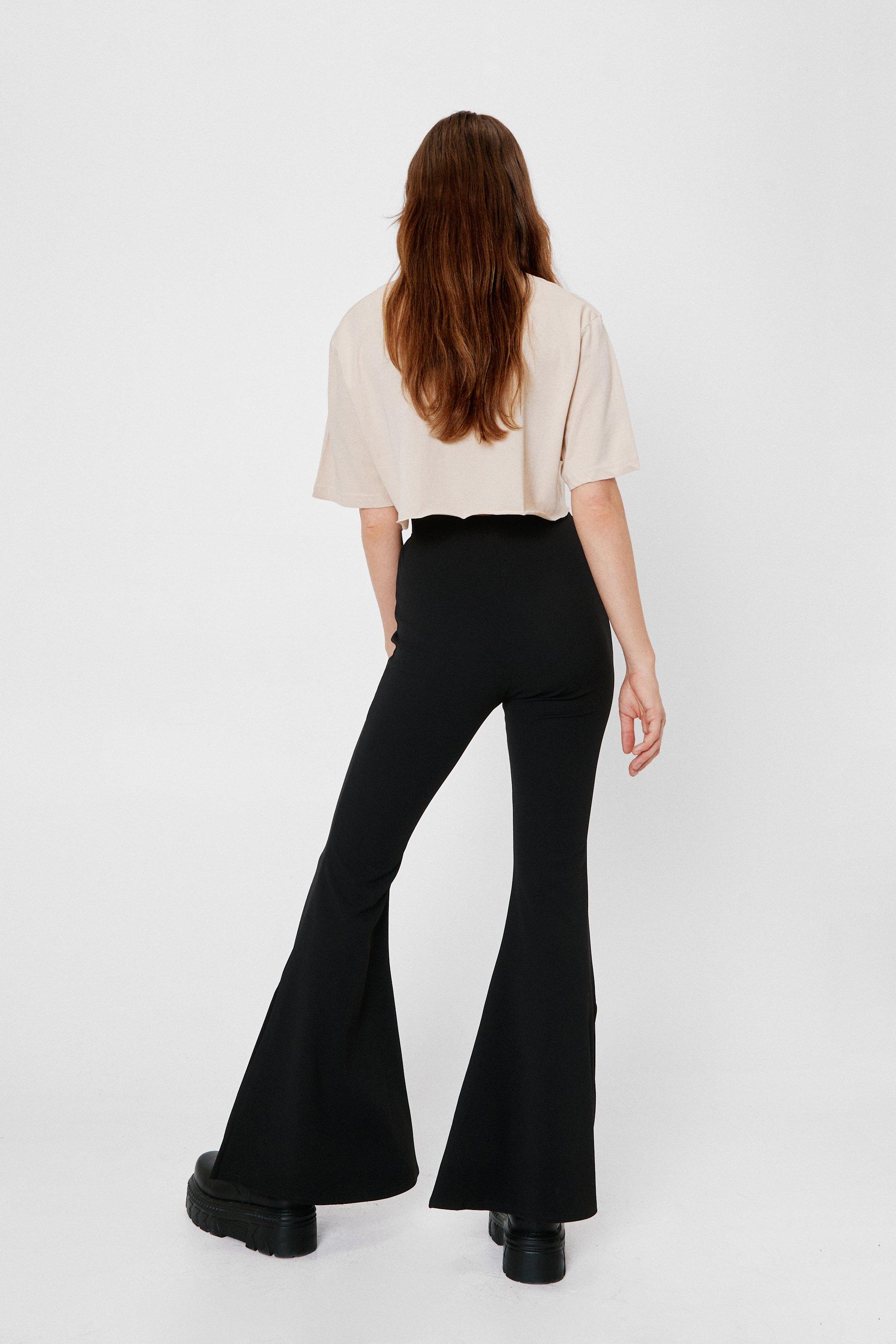 Black High-Waisted Side Slit Flare Pants with Pockets – SKNZ