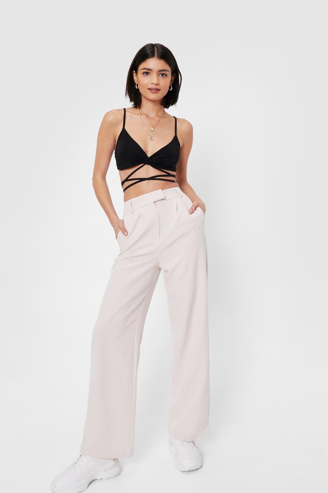 Beige High Waisted Tailored Wide Leg Pants image number 1