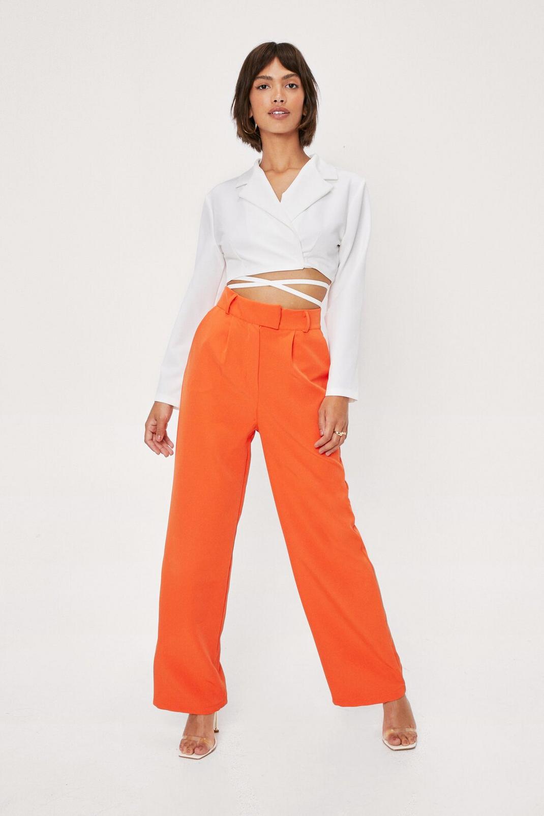 Orange High Waisted Tailored Wide Leg Pants image number 1