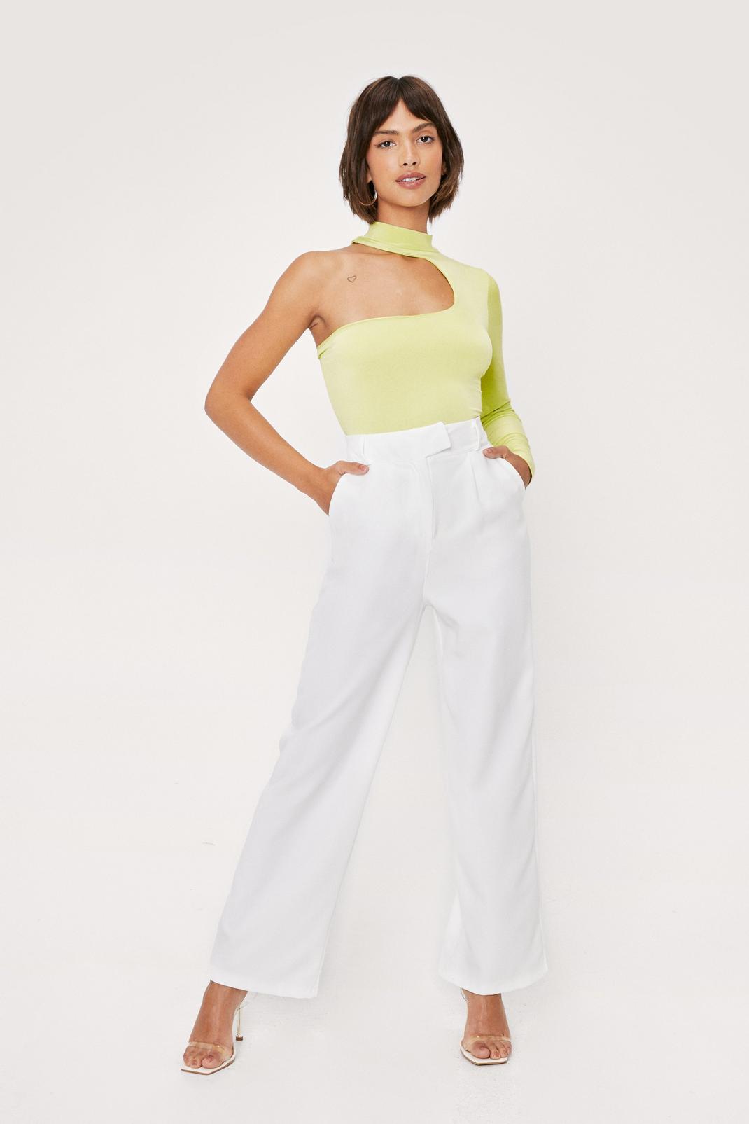 White High Waisted Tailored Wide Leg Pants image number 1