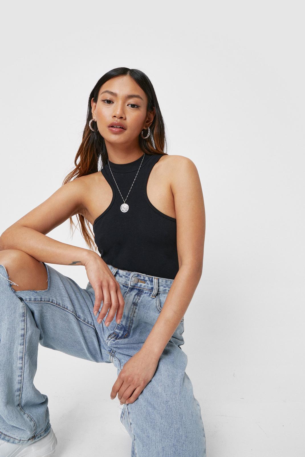 Petite Cut Out Racerback Ribbed Bodysuit Nasty Gal
