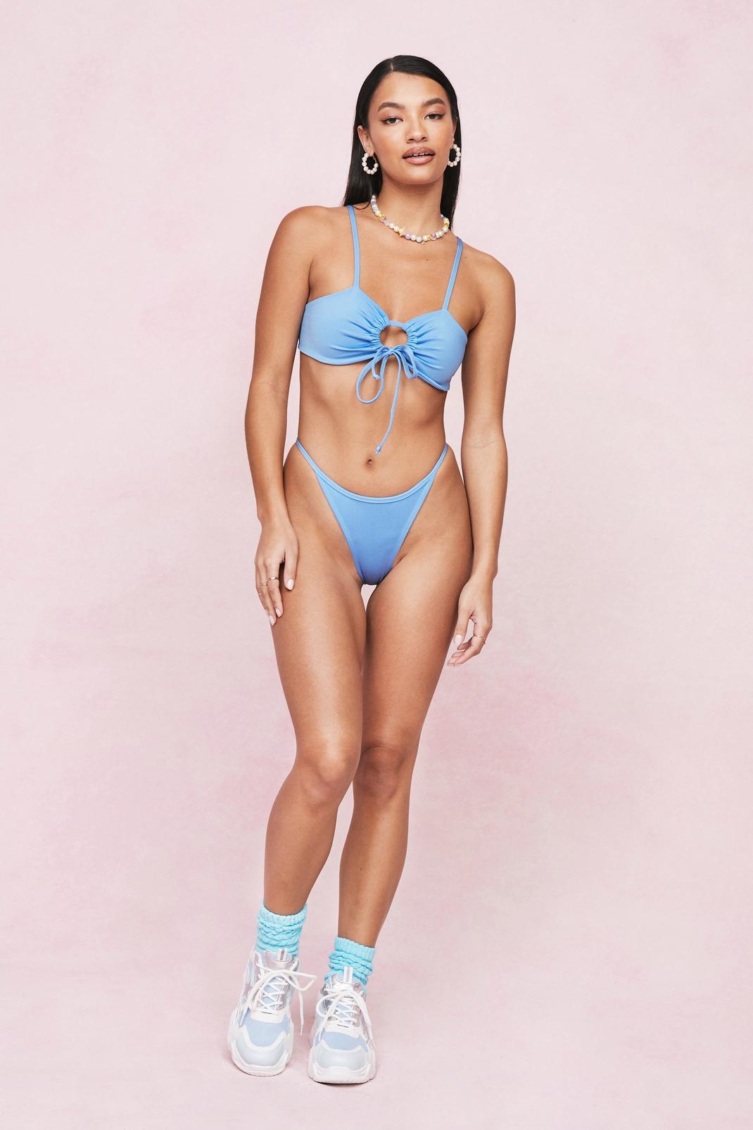 Haut de bikini à découpes et lacets, Light blue image number 1