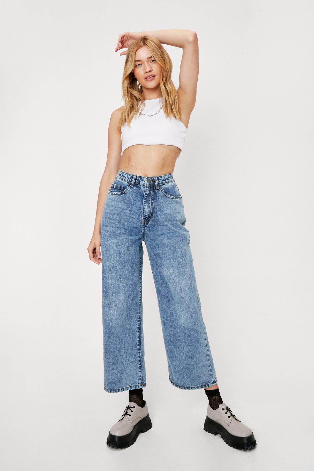 Light blue Cropped High Waisted Wide Leg Jeans image number 1