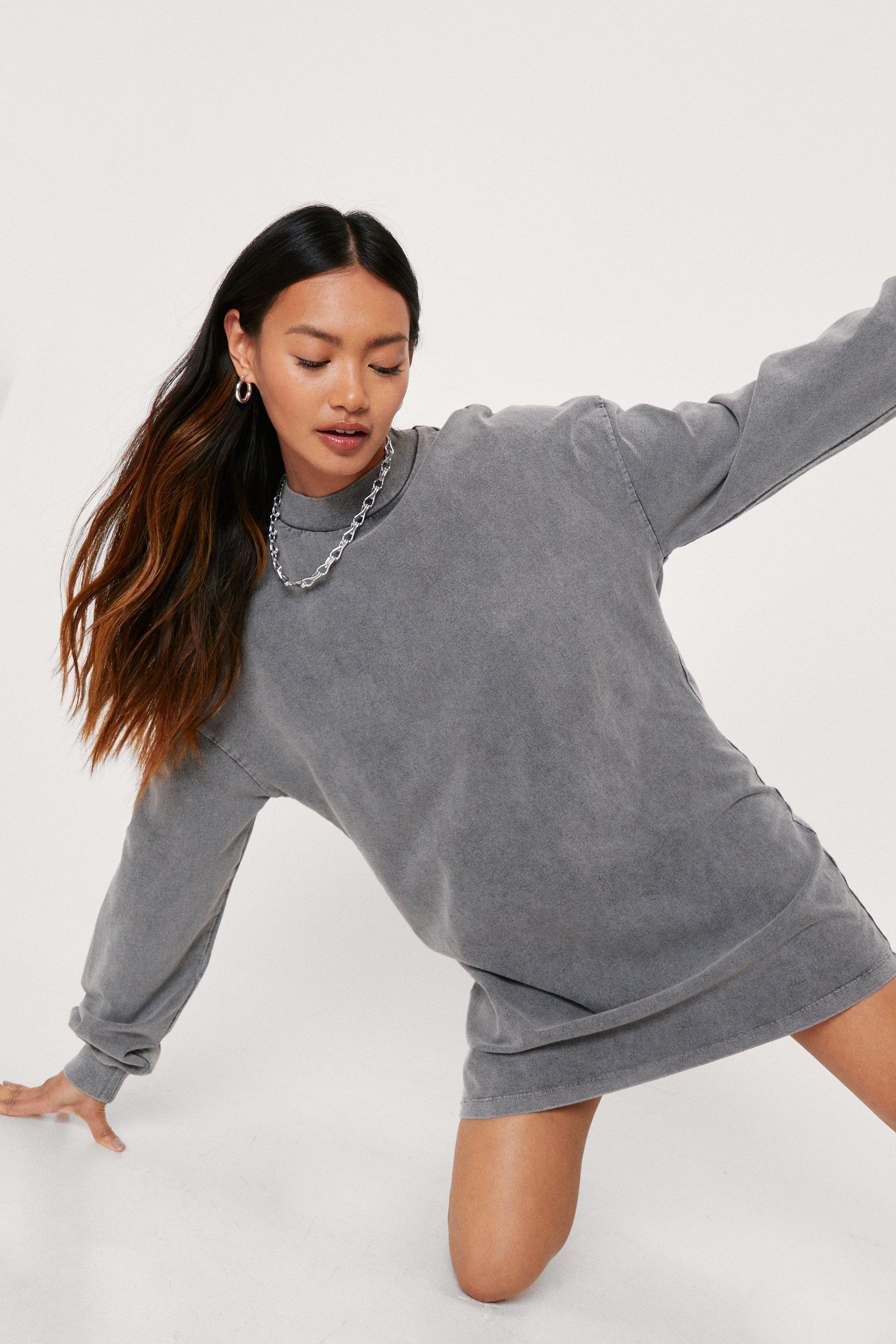 Petite Acid Wash Sweatshirt Mini Dress