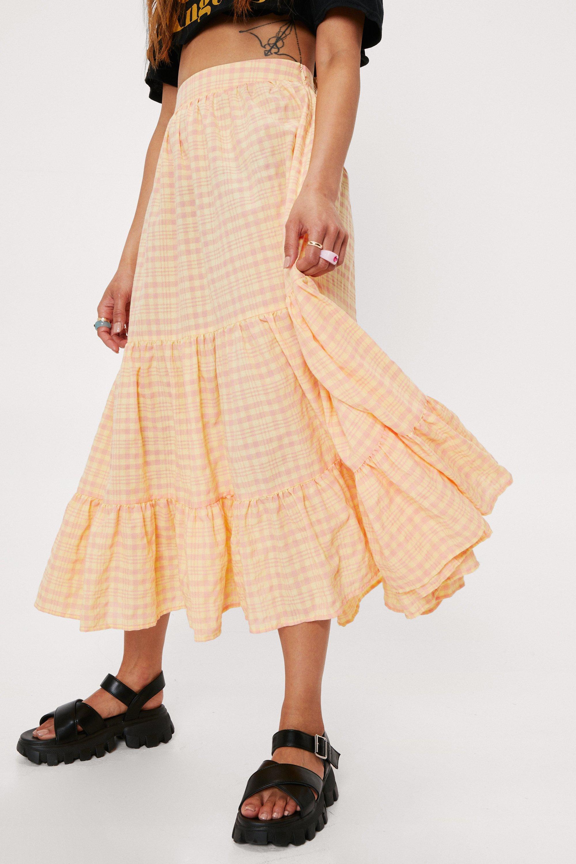 Petite check midi outlet skirt