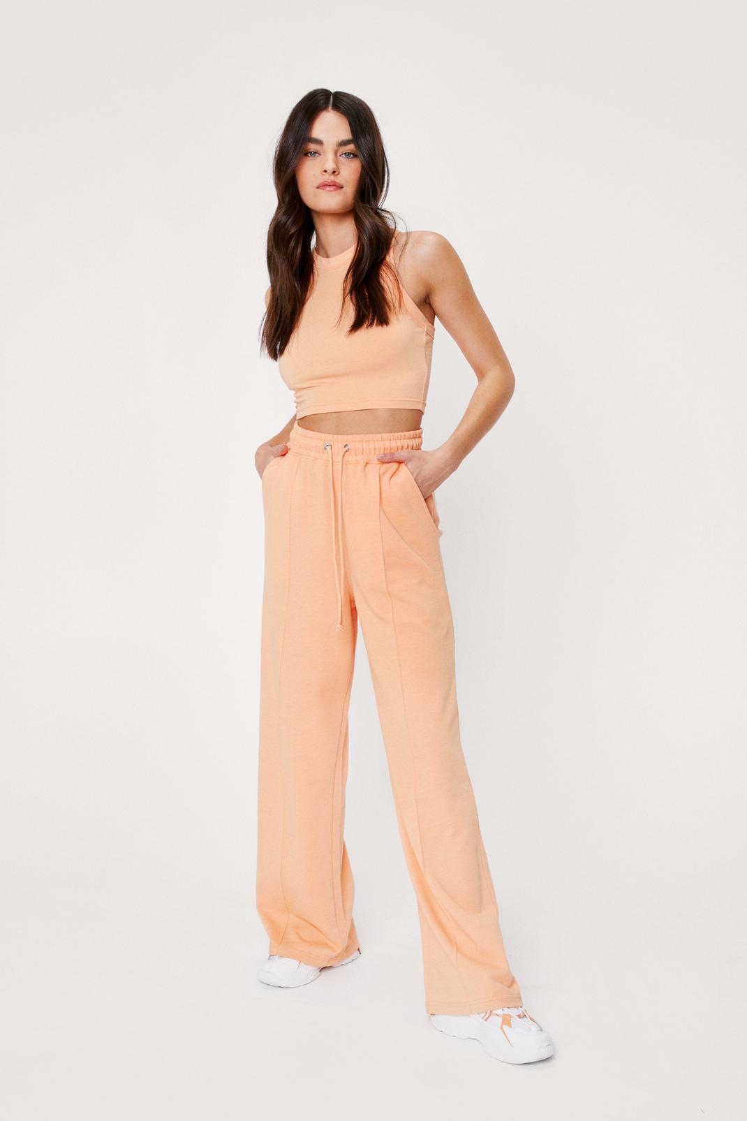 Apricot Racerback Crop Top and Wide Leg Lounge Set image number 1