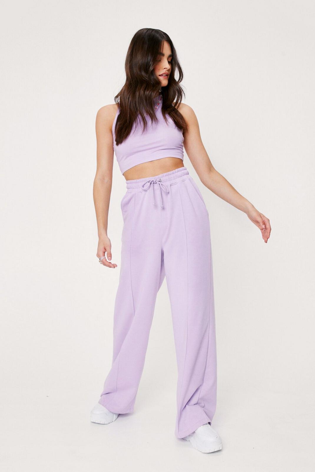 Lilac Racerback Crop Top and Wide Leg Lounge Set image number 1