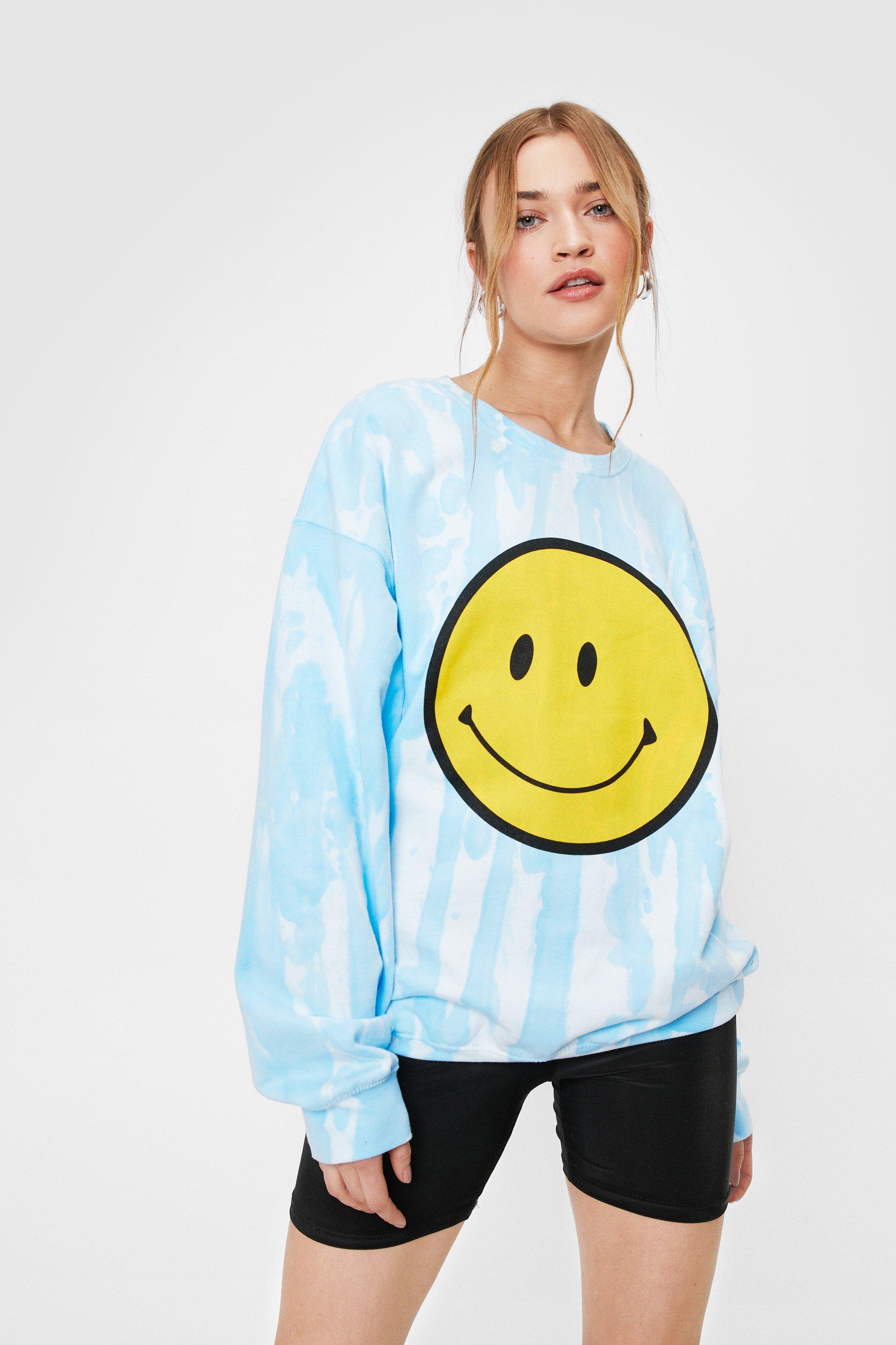 Smiley Face Tie Dye Oversized Graphic Sweatshirt