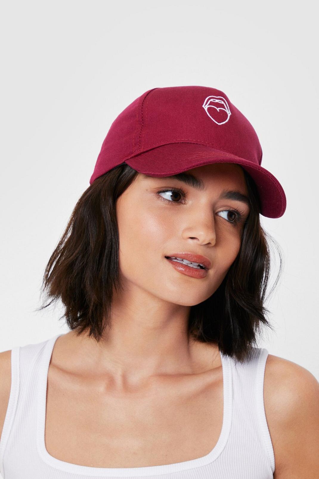 Dark red Mouth Off Embroidered Graphic Baseball Cap image number 1