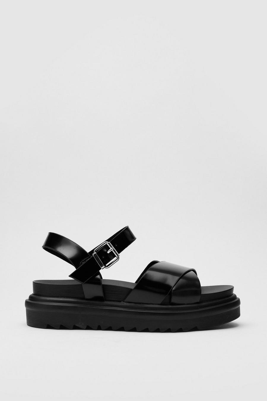 Faux Leather Chunky Crossover Strap Sandals