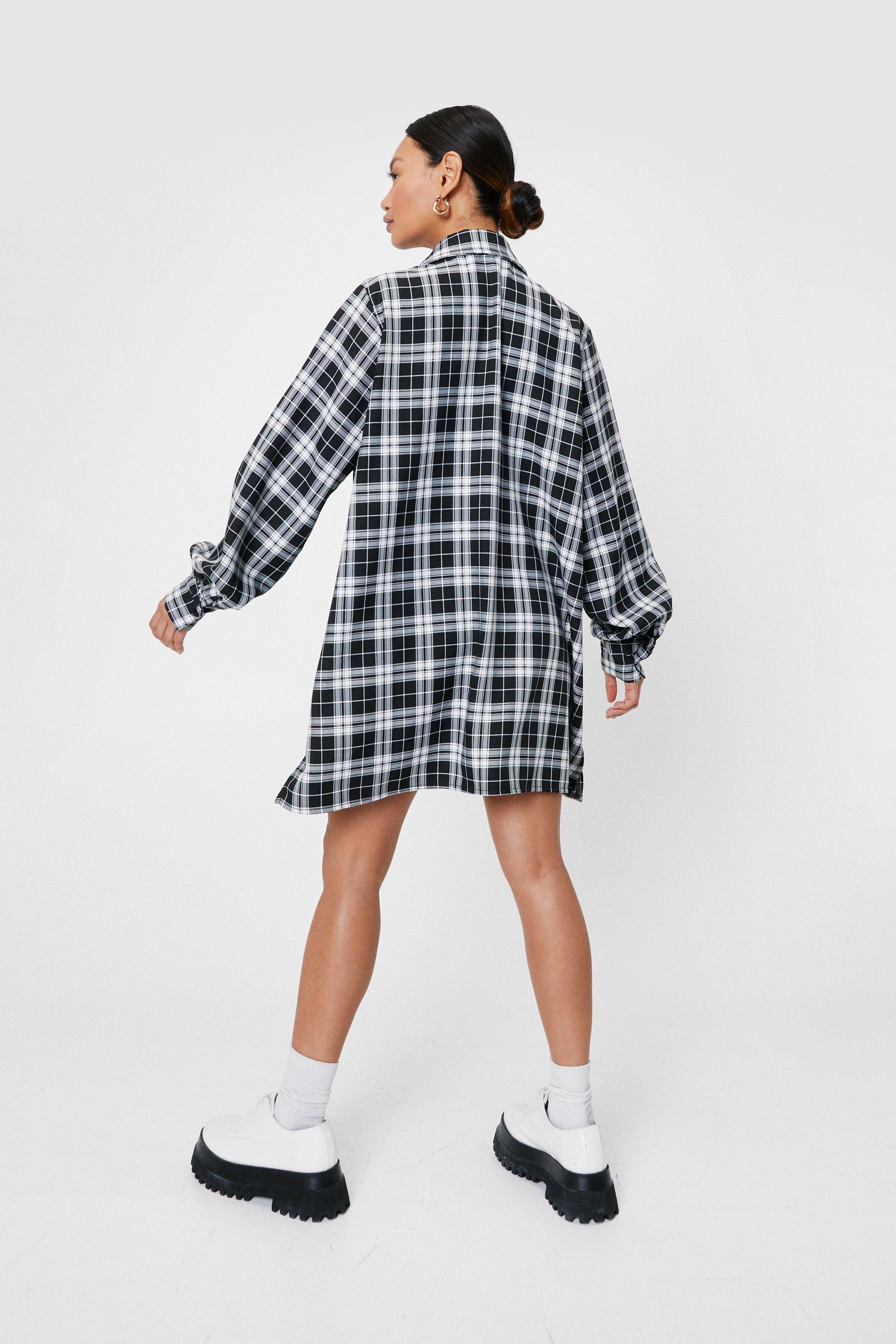 Petite Oversized Check Shirt Mini Dress