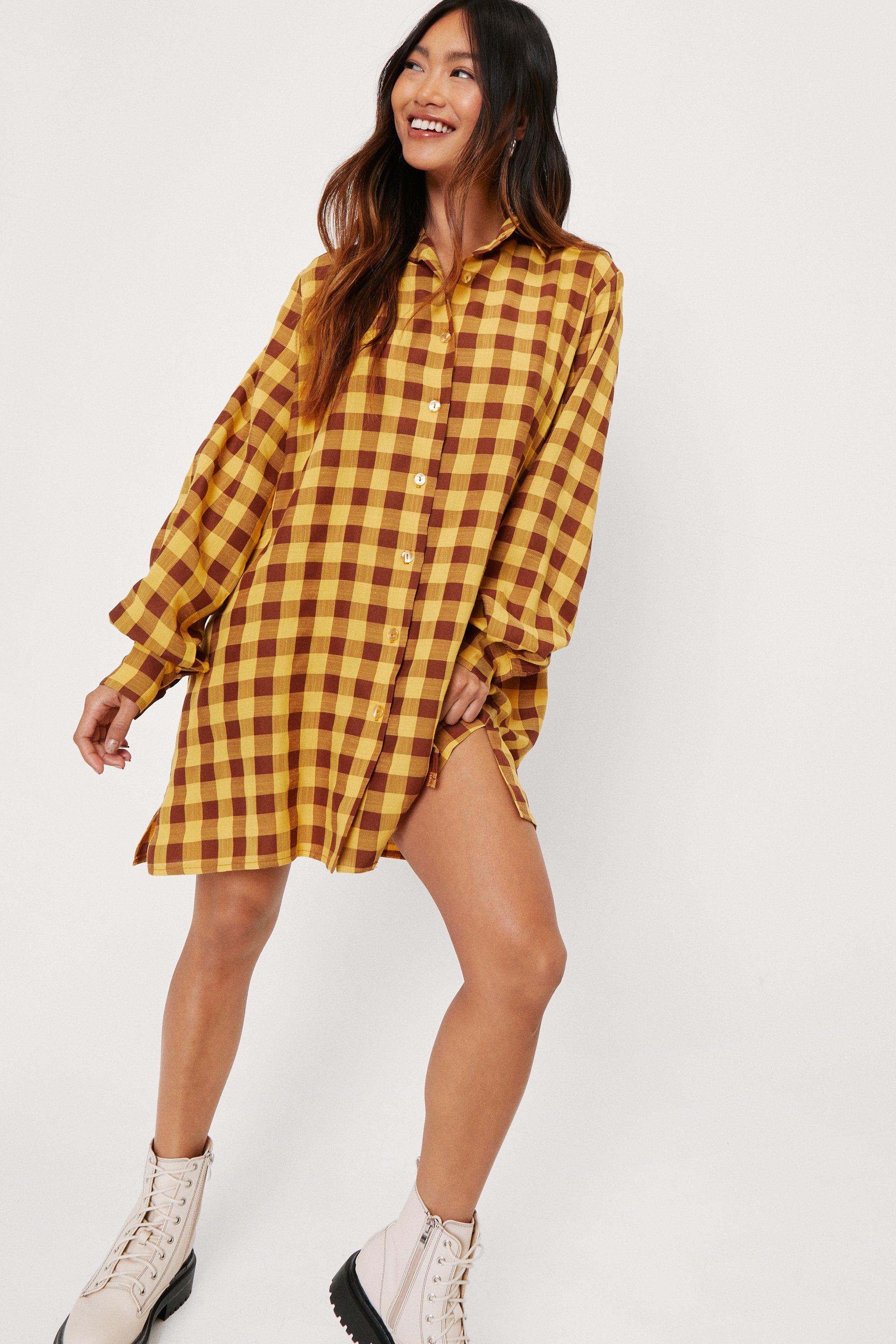 yellow check shirt dress