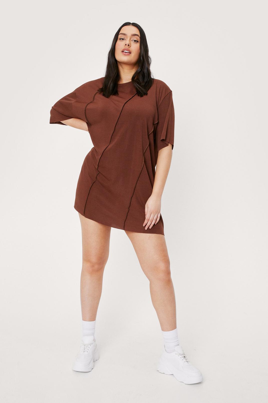 Grande Taille - Robe t-shirt oversize à coutures apparentes, Chocolate image number 1