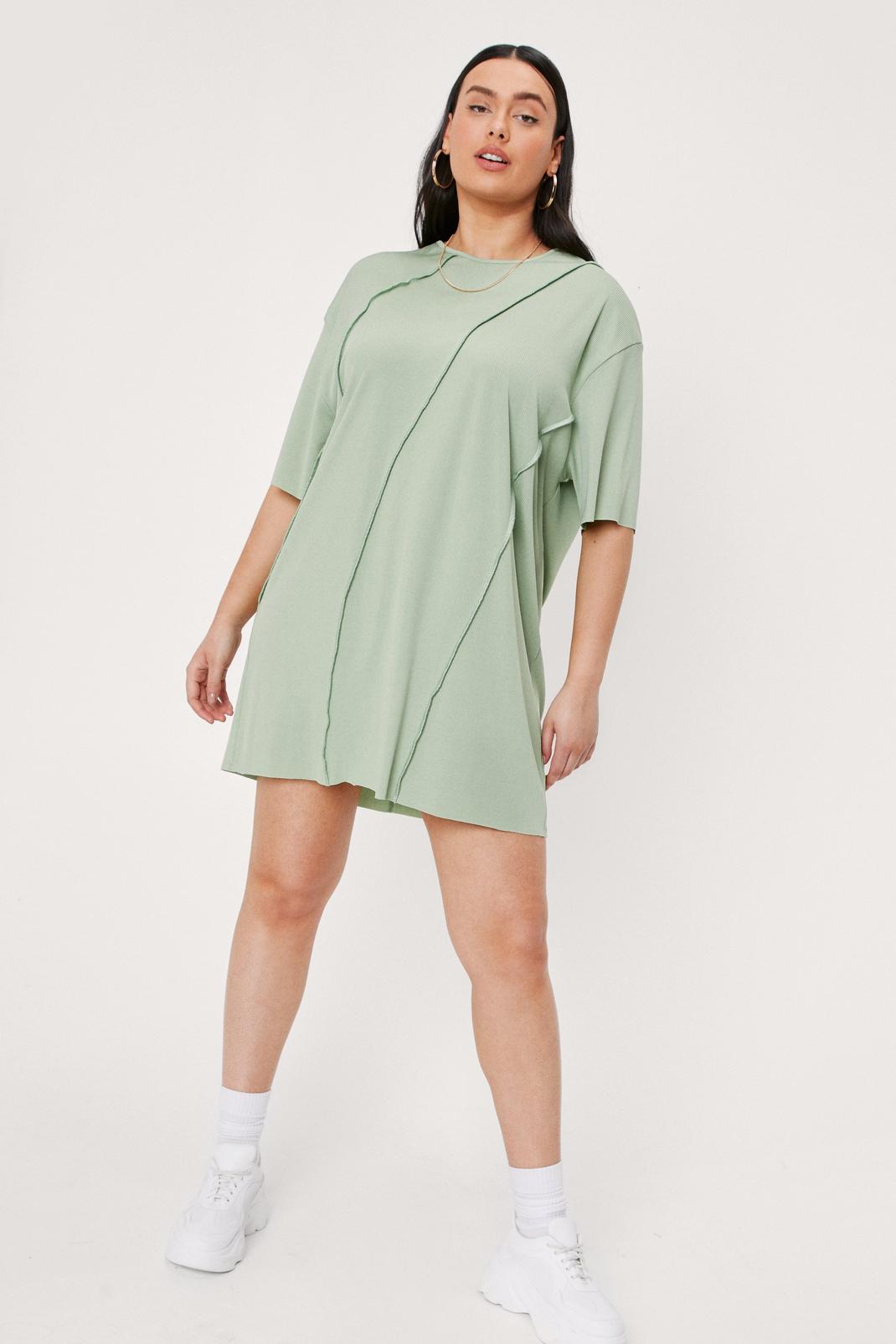 Green Plus Size Seam Detail T-Shirt Mini Dress image number 1