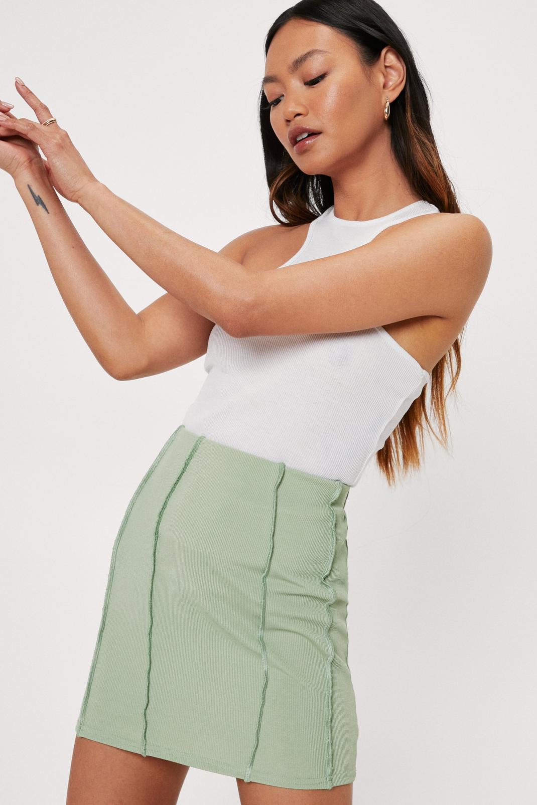 Petite - Mini jupe côtelée à coutures contrastantes, Green image number 1
