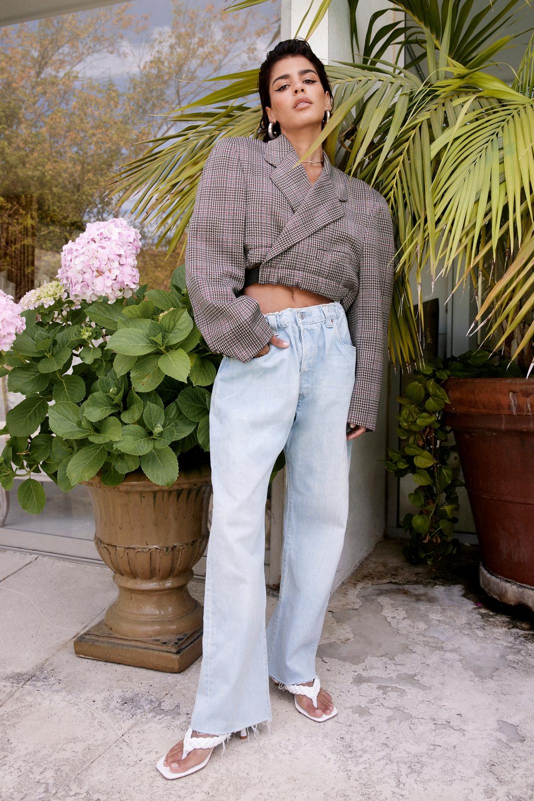 Vintage - Jean droit court en coton biologique et à ourlet effiloché, Blue image number 1