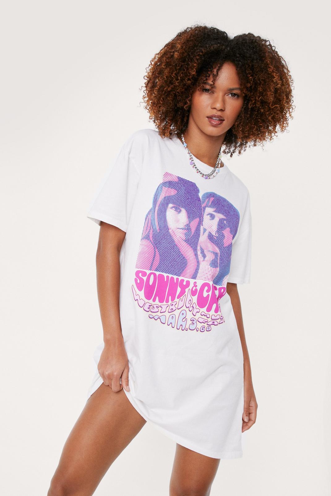 Ecru Sonny and Cher Graphic T-Shirt Dress image number 1