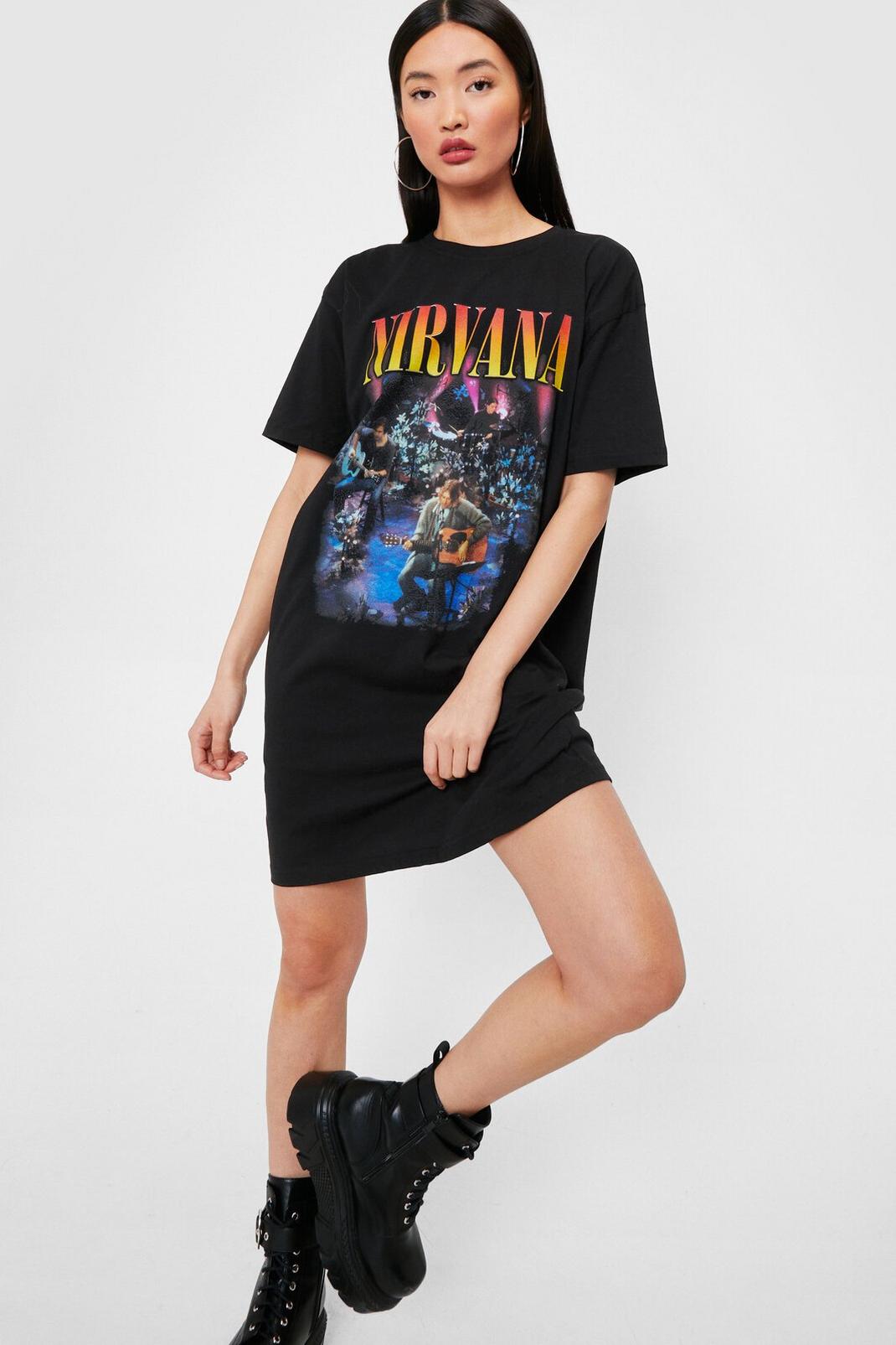 Black Nirvana Graphic Band T-Shirt Dress image number 1