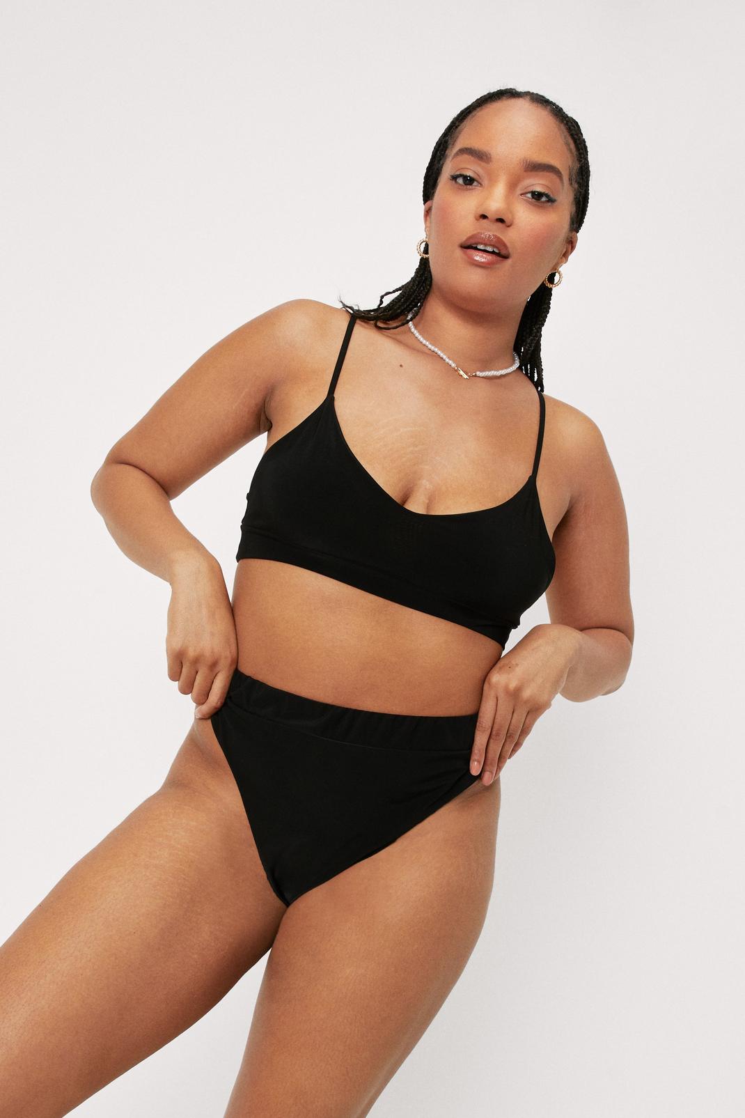Black Plus Size Slinky Bralette and Knickers Set image number 1