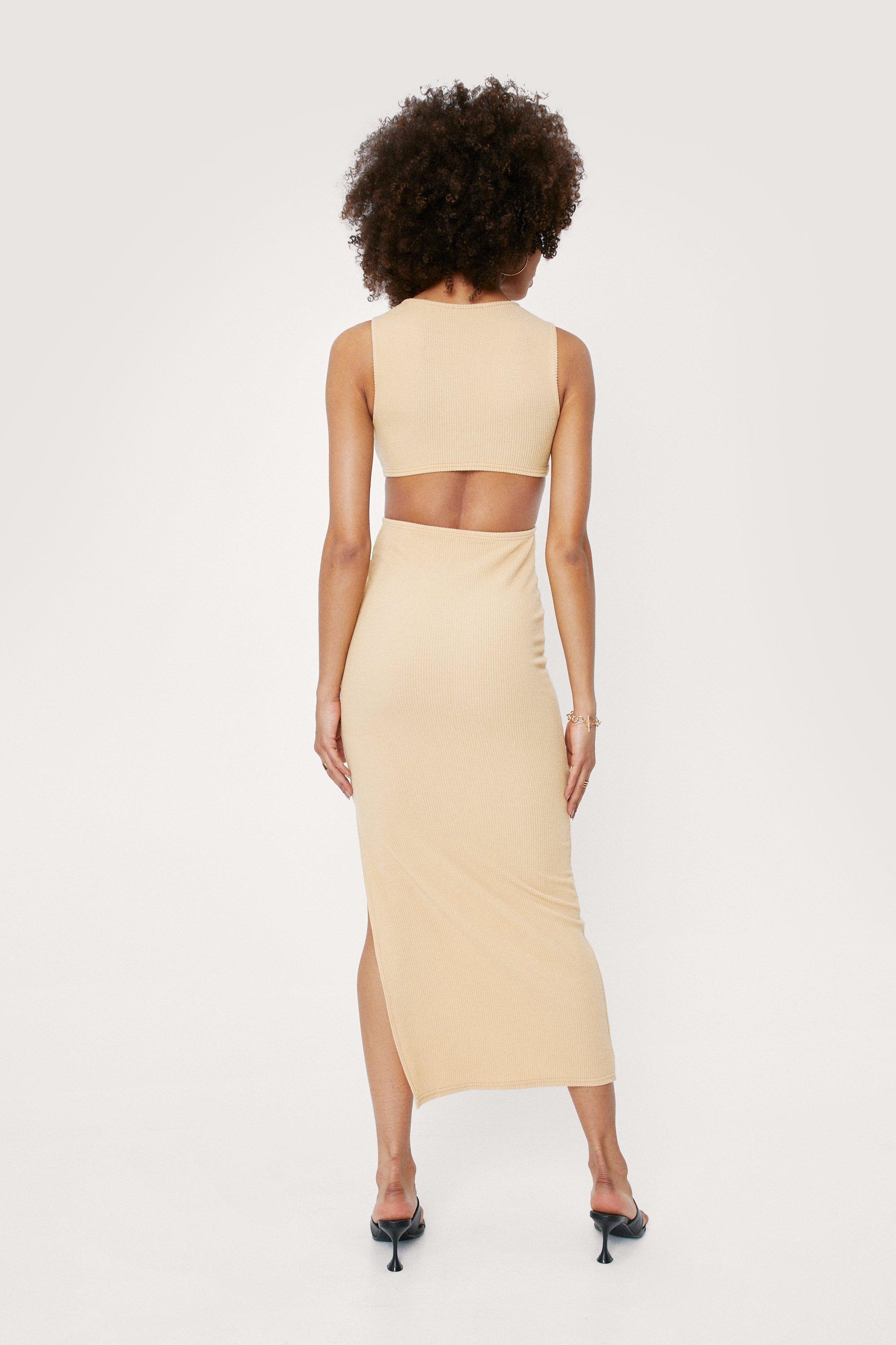 V Neck Cut Out O Ring Midi Dress Nasty Gal