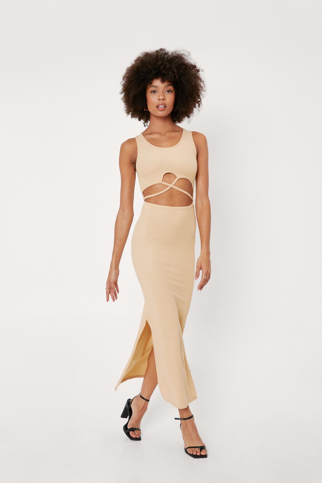 Almond Scoop Neck Cut Out Strappy Maxi Dress image number 1