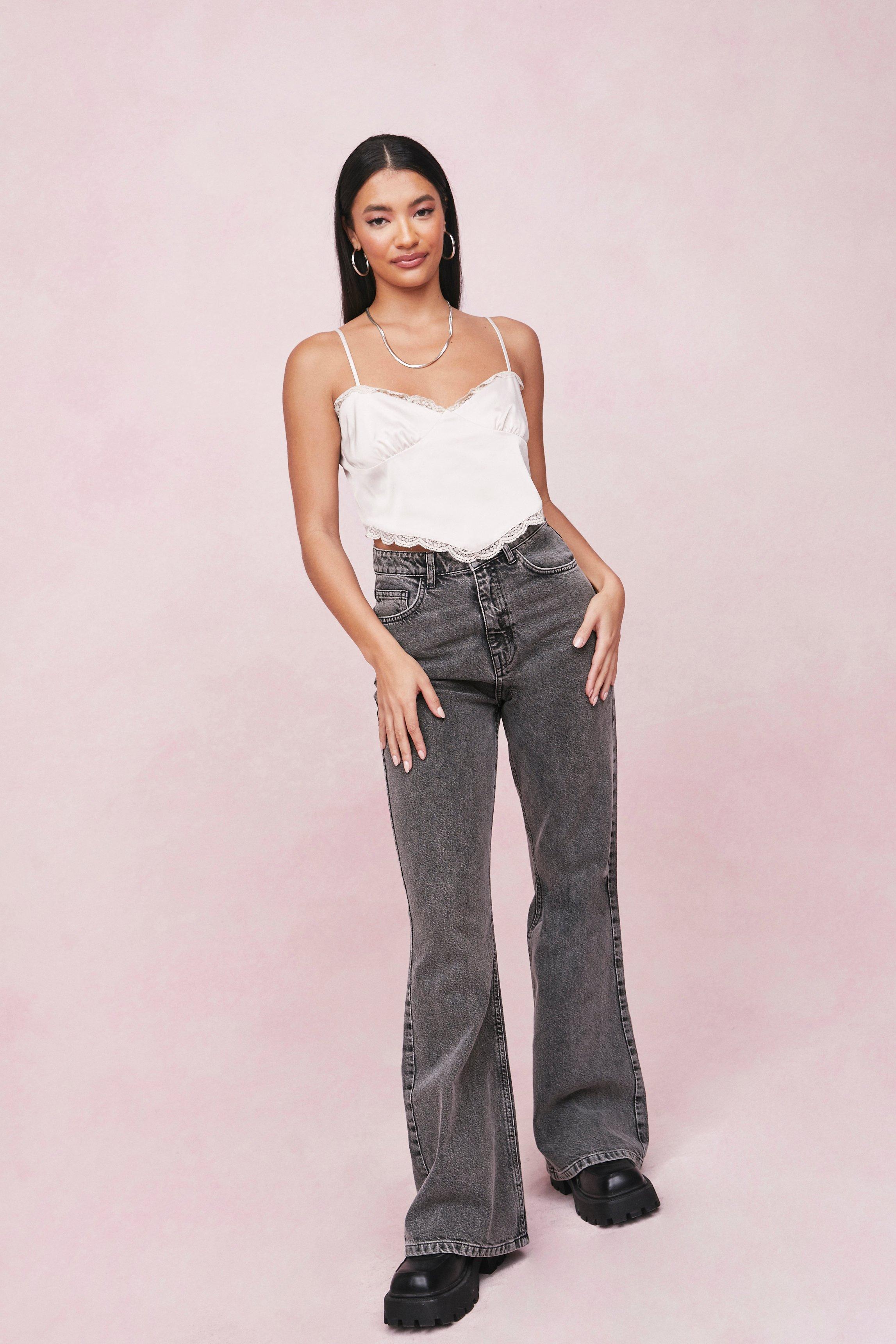 Vanilla Star Womens Flare Jeans Low Rise Back Pocket Detail Blue Denim 15